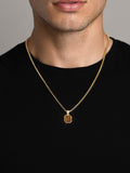Nialaya Men's Necklace Gold Necklace with Square Brown Tiger Eye Pendant