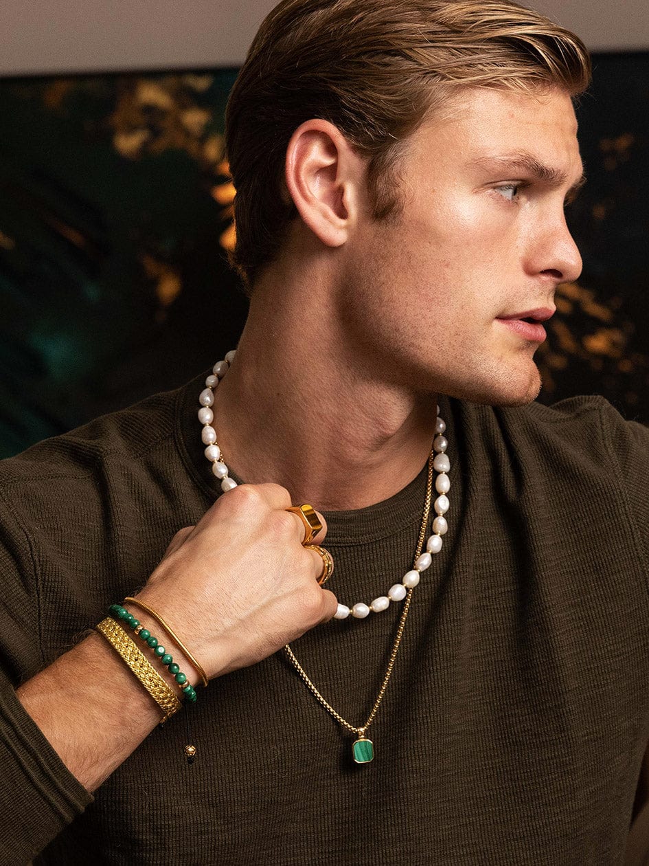 Nialaya Men's Necklace Gold Necklace with Square Malachite Pendant