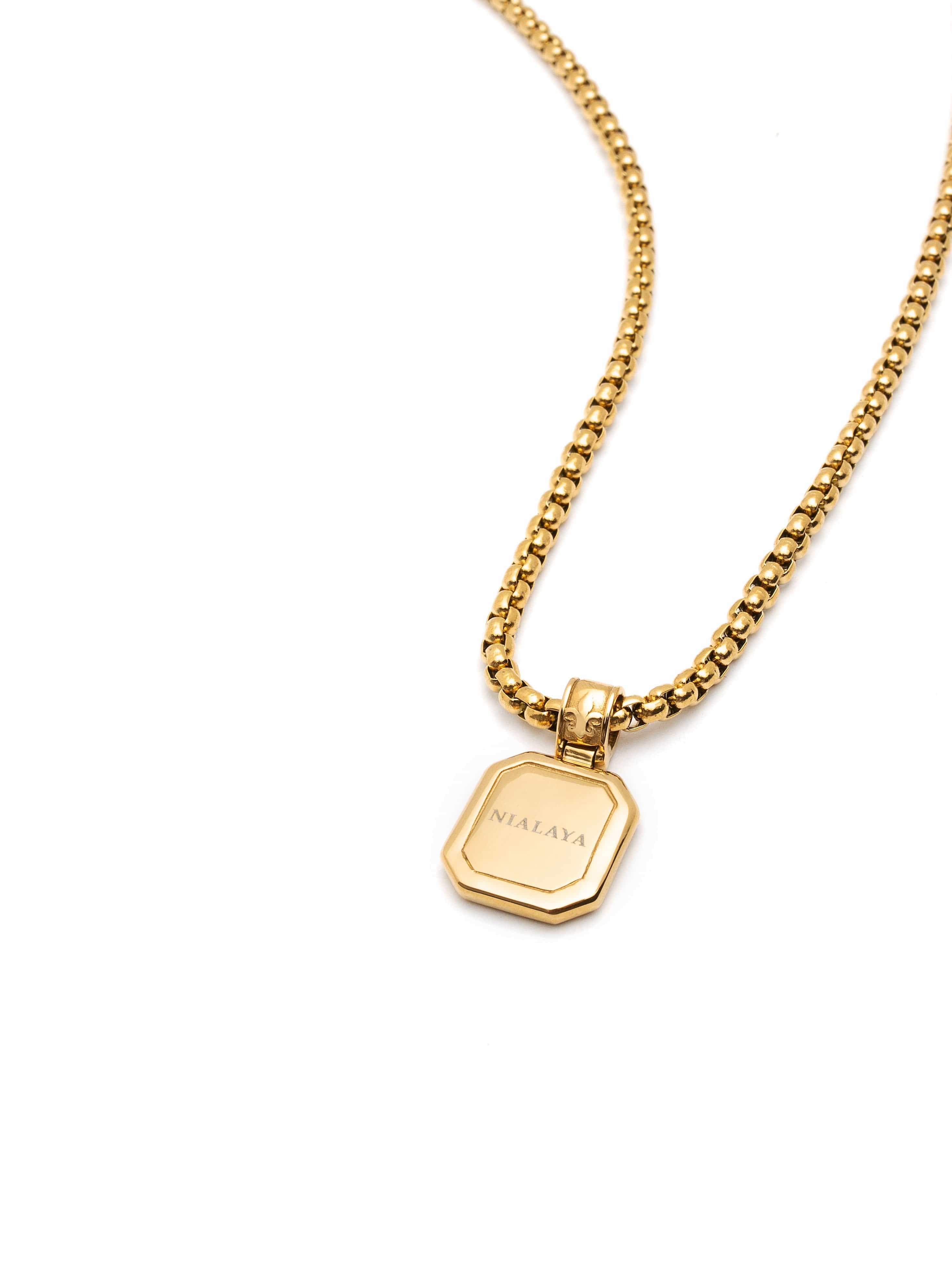 Nialaya Men's Necklace Gold Necklace with Square Malachite Pendant
