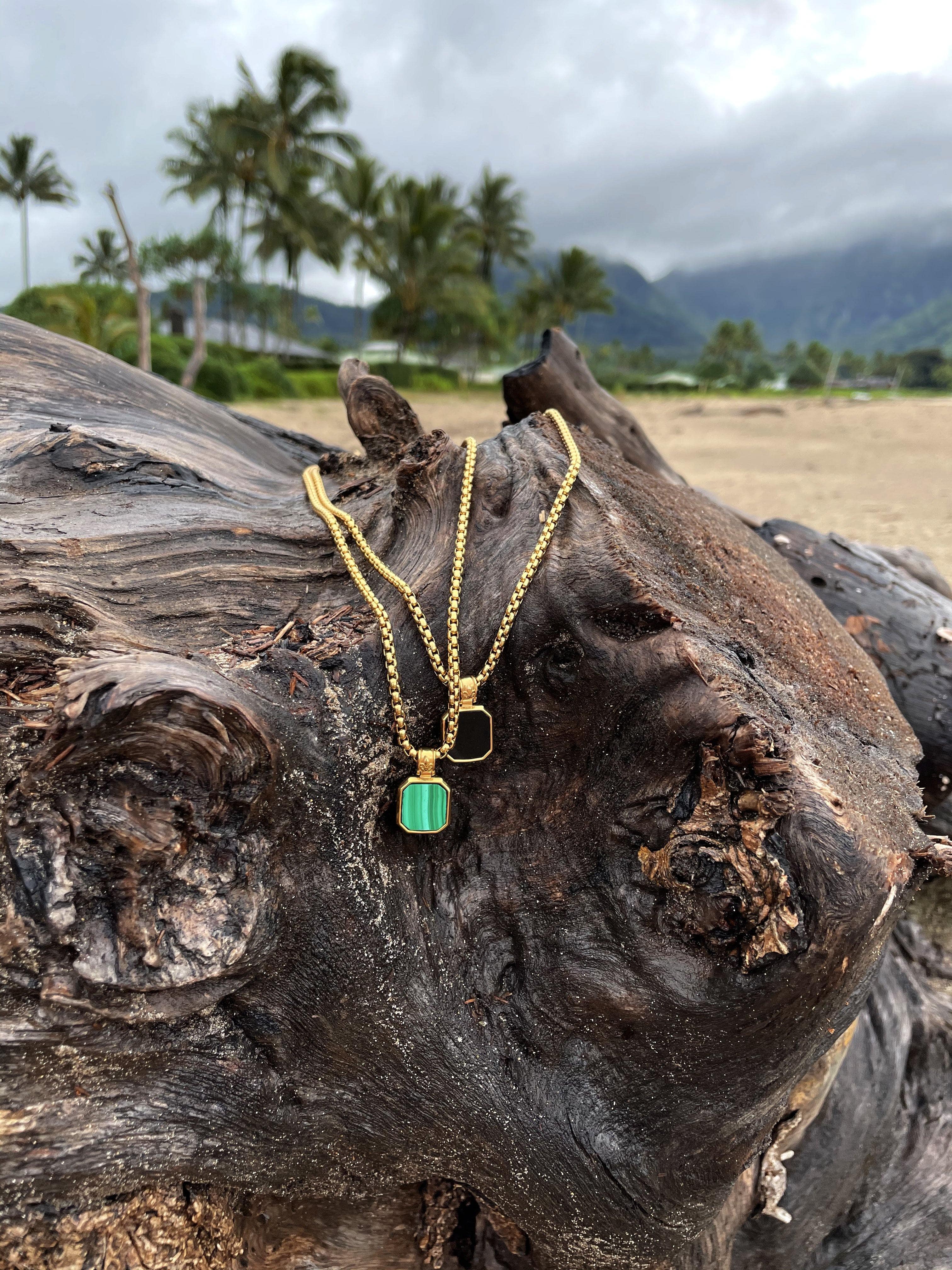 Nialaya Men's Necklace Gold Necklace with Square Onyx Pendant