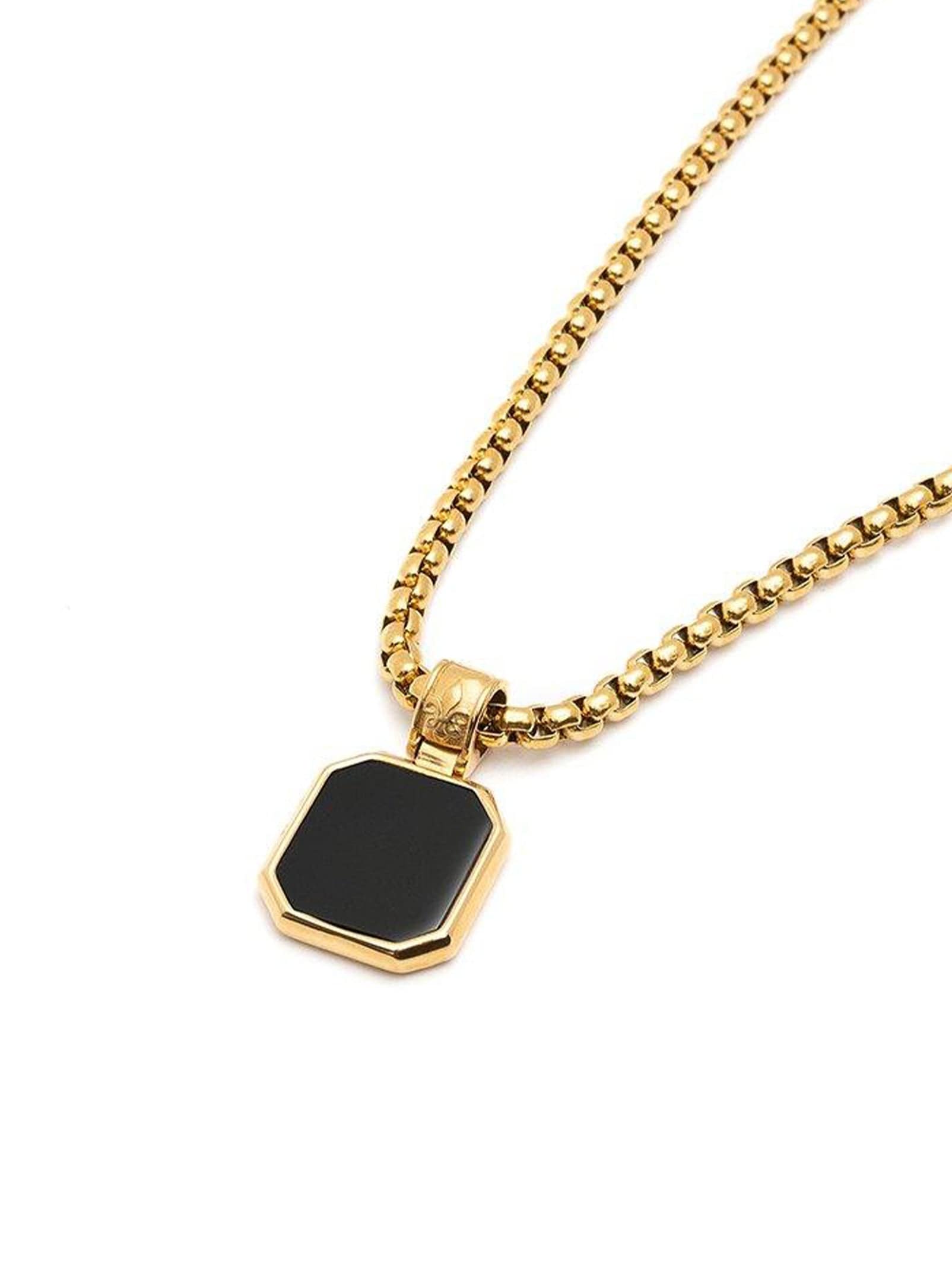 Nialaya Men's Necklace Gold Necklace with Square Onyx Pendant