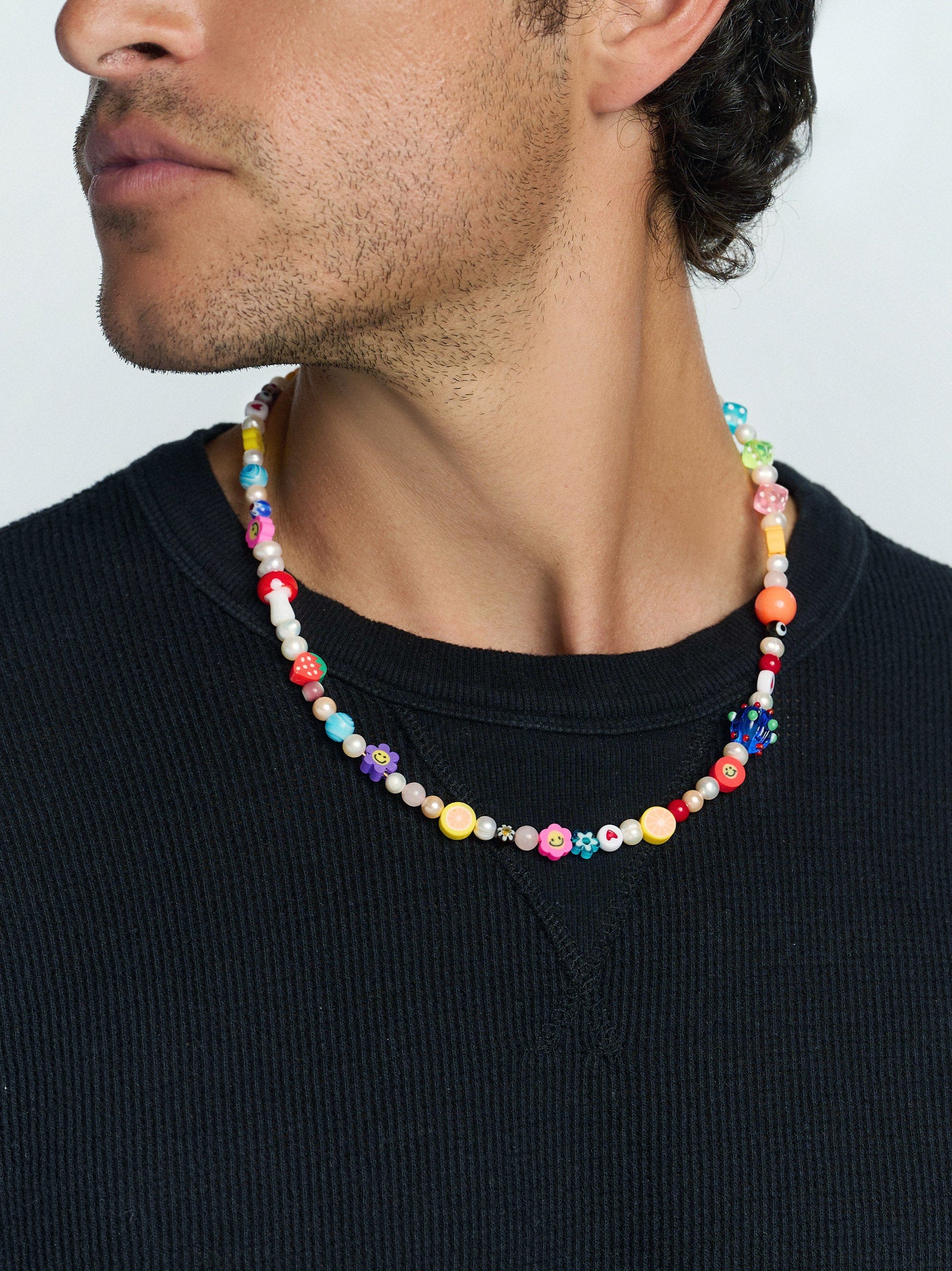 Nialaya Men's Necklace Men's Berry Pearl Necklace with Assorted Beads Men's Berry Pearl Necklace with Assorted Beads 20 Inches / 50.8 cm MNEC_346