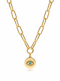 Men's Gold Paperclip Chain with Evil Eye Coin