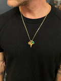 Nialaya Men's Necklace Men's Gold Talisman Necklace with Angel and Malachite Pendant