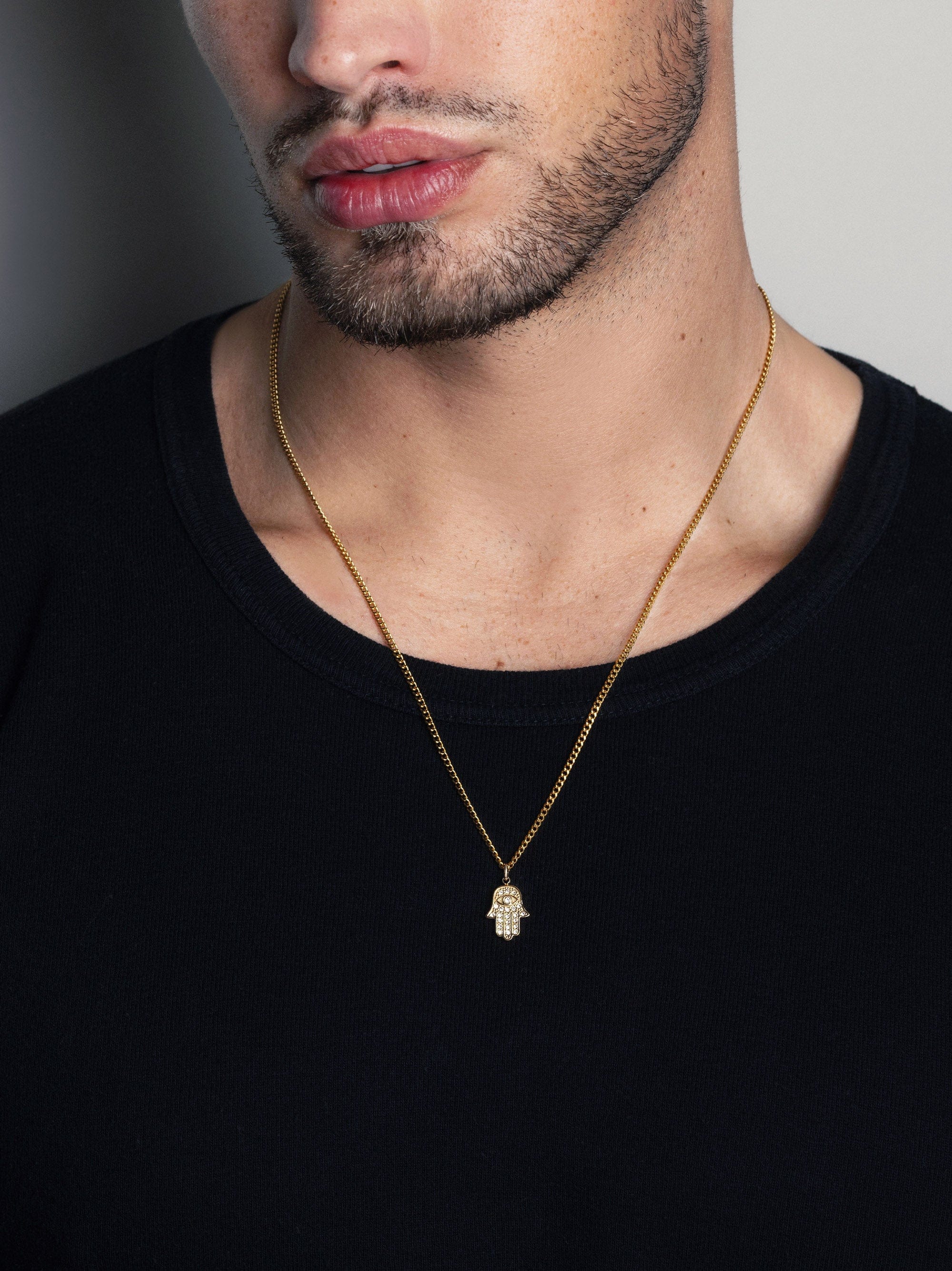 Nialaya Men's Necklace Men's Hamsa Hand Necklace in Gold Men's Hamsa Hand Necklace in Gold MNEC_383