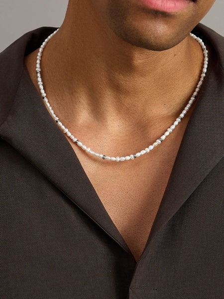 Men's Mini Pearl Necklace with Silver – Nialaya