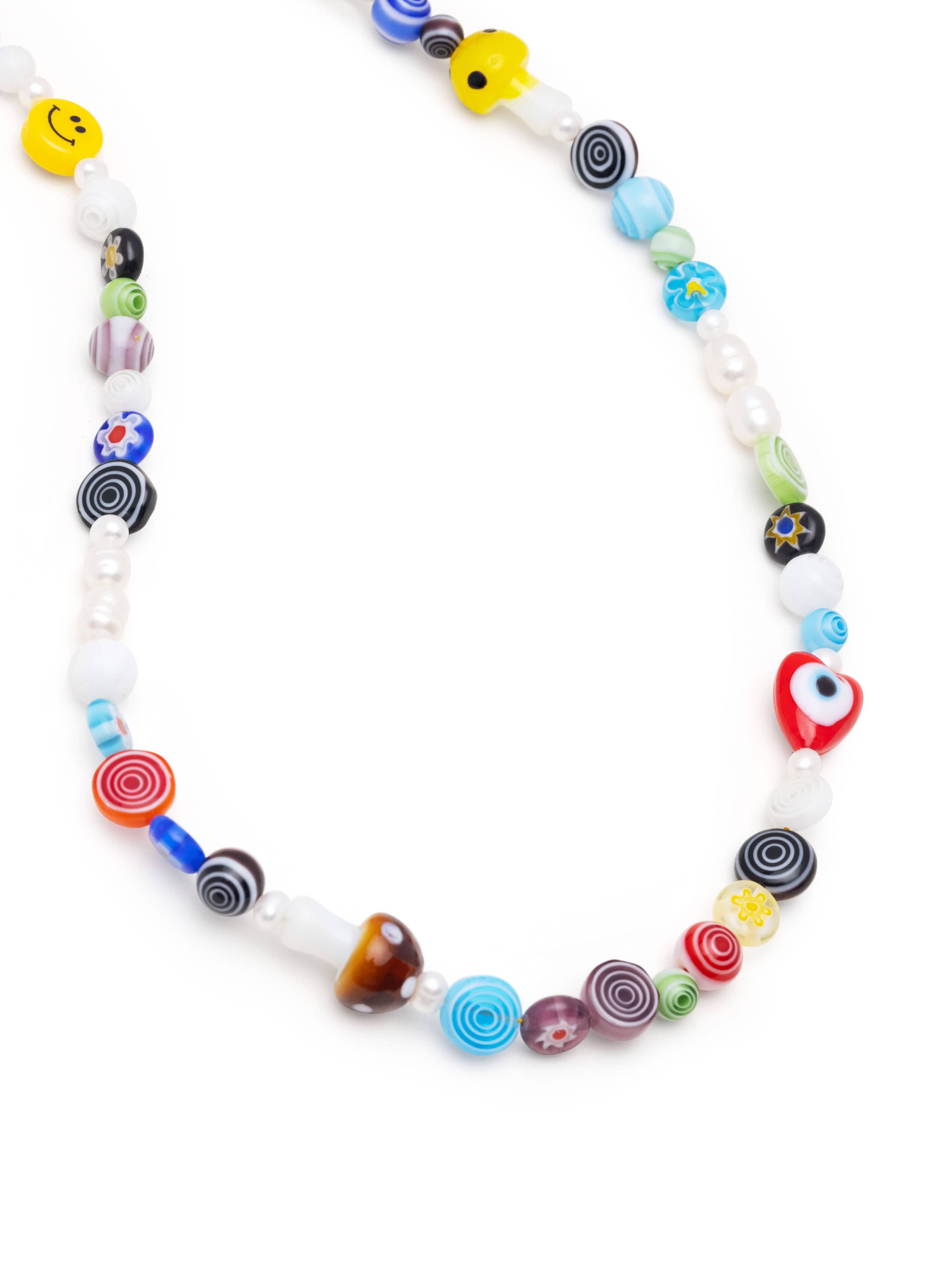 Nialaya Men's Necklace Men's Mushroom Pearl Choker with Assorted Beads 20 Inches / 50.8 cm MNEC_214