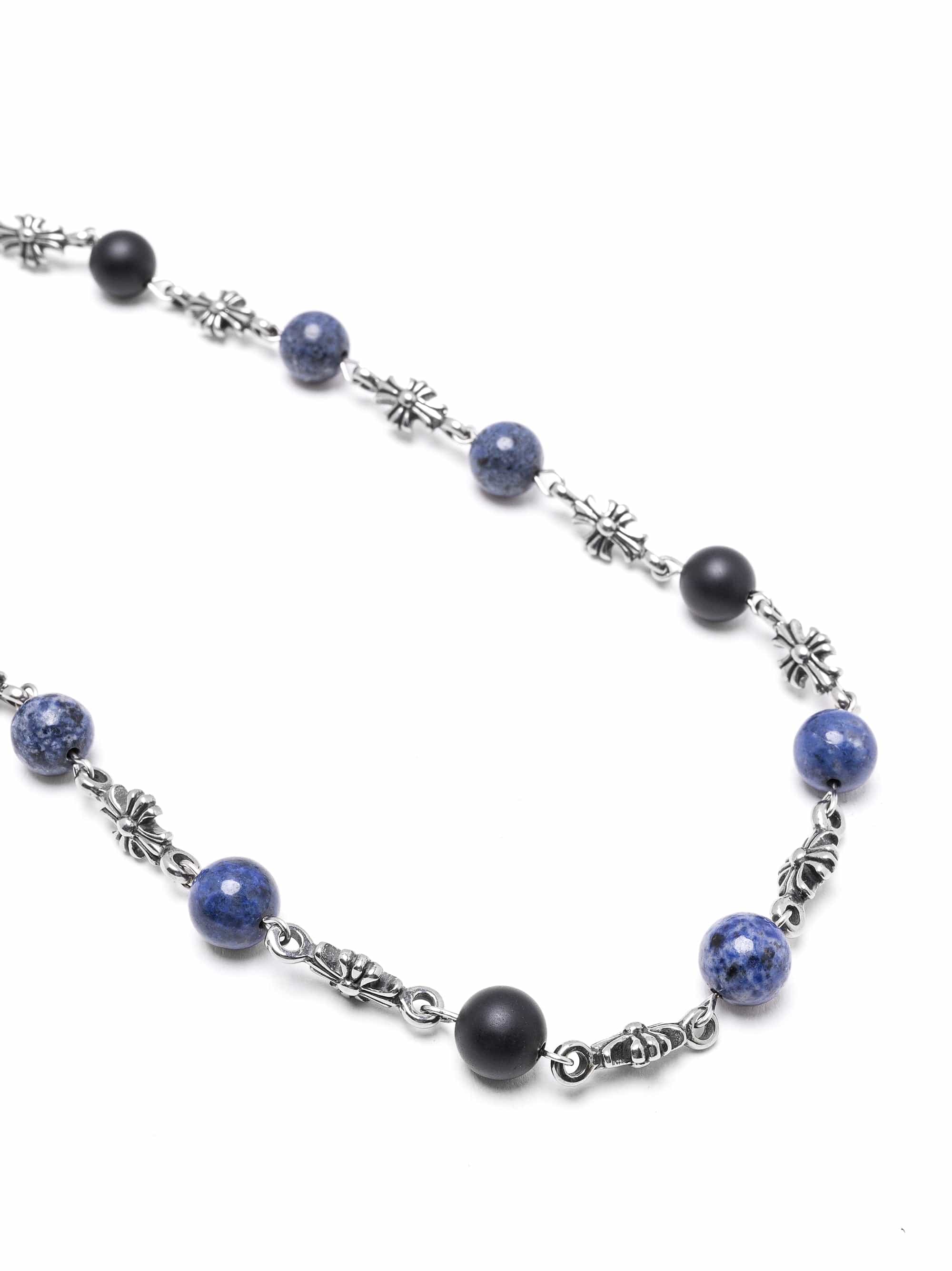 Nialaya Men's Necklace Men's Silver Cross Chain with Matte Onyx and Blue Dumortierite Men's Silver Cross Chain with Matte Onyx and Blue Dumortierite 20 Inches / 50.8 cm MNEC_418