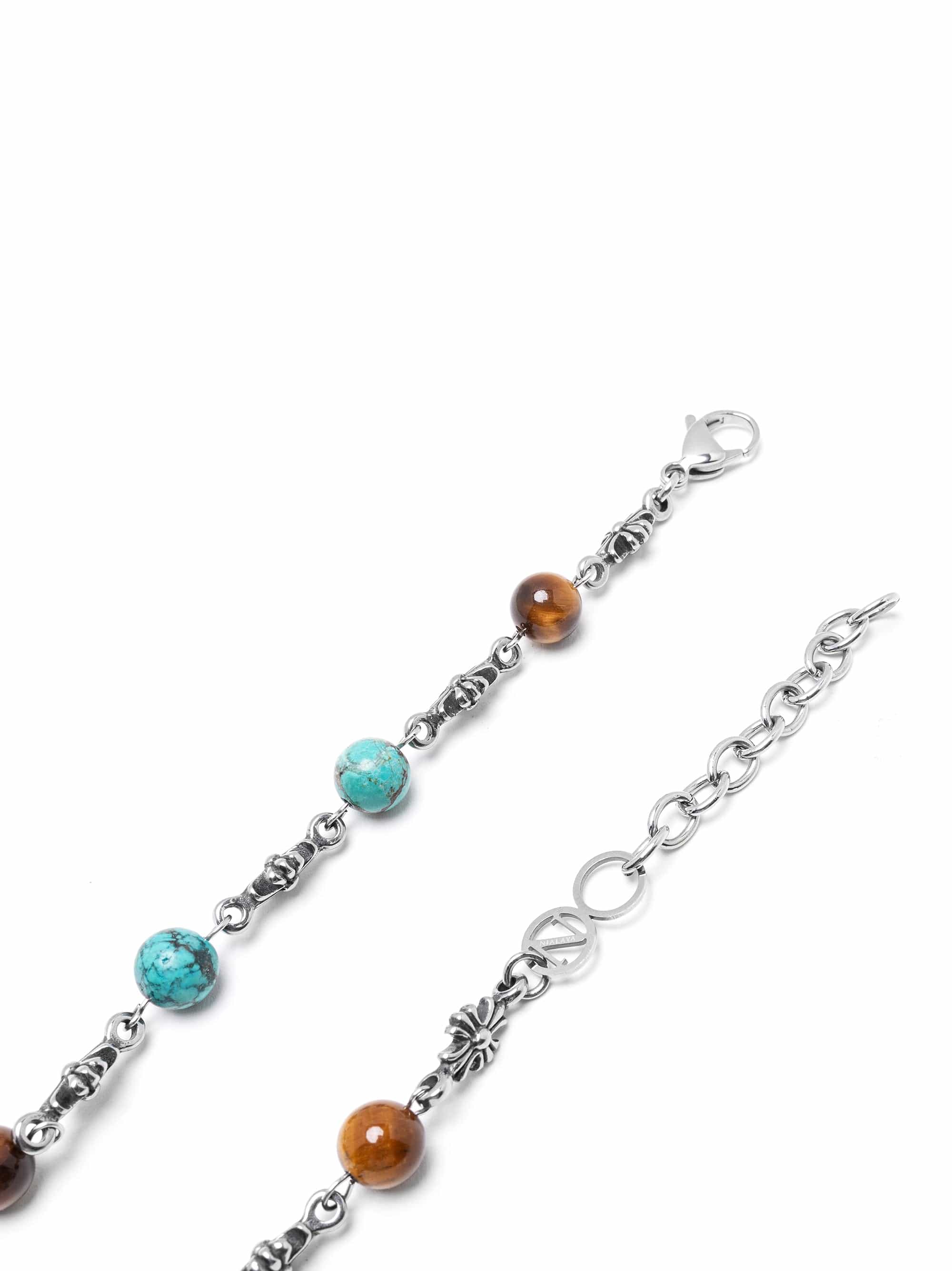 Nialaya Men's Necklace Men's Silver Cross Chain with Turquoise and Brown Tiger Eye Men's Silver Cross Chain with Turquoise and Brown Tiger Eye 20 Inches / 50.8 cm MNEC_417