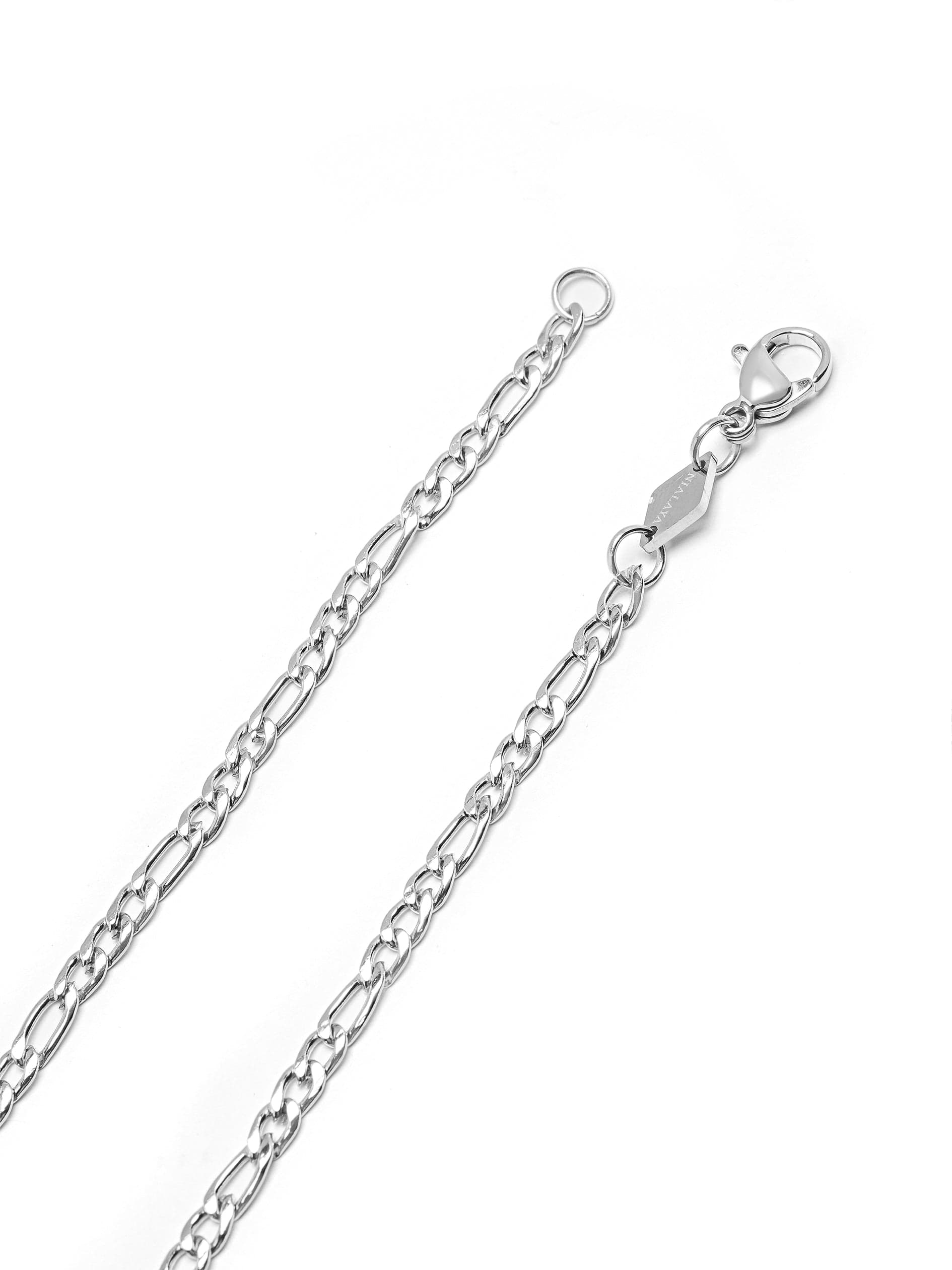 Nialaya Men's Necklace Men's Silver Figaro Chain in 3mm