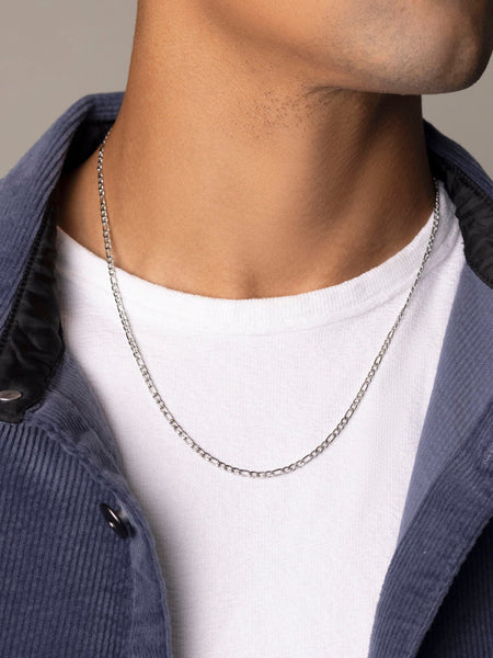 Men's Silver Figaro Chain in 3mm – Nialaya Men's Silver Figaro Chain in 3mm – Nialaya