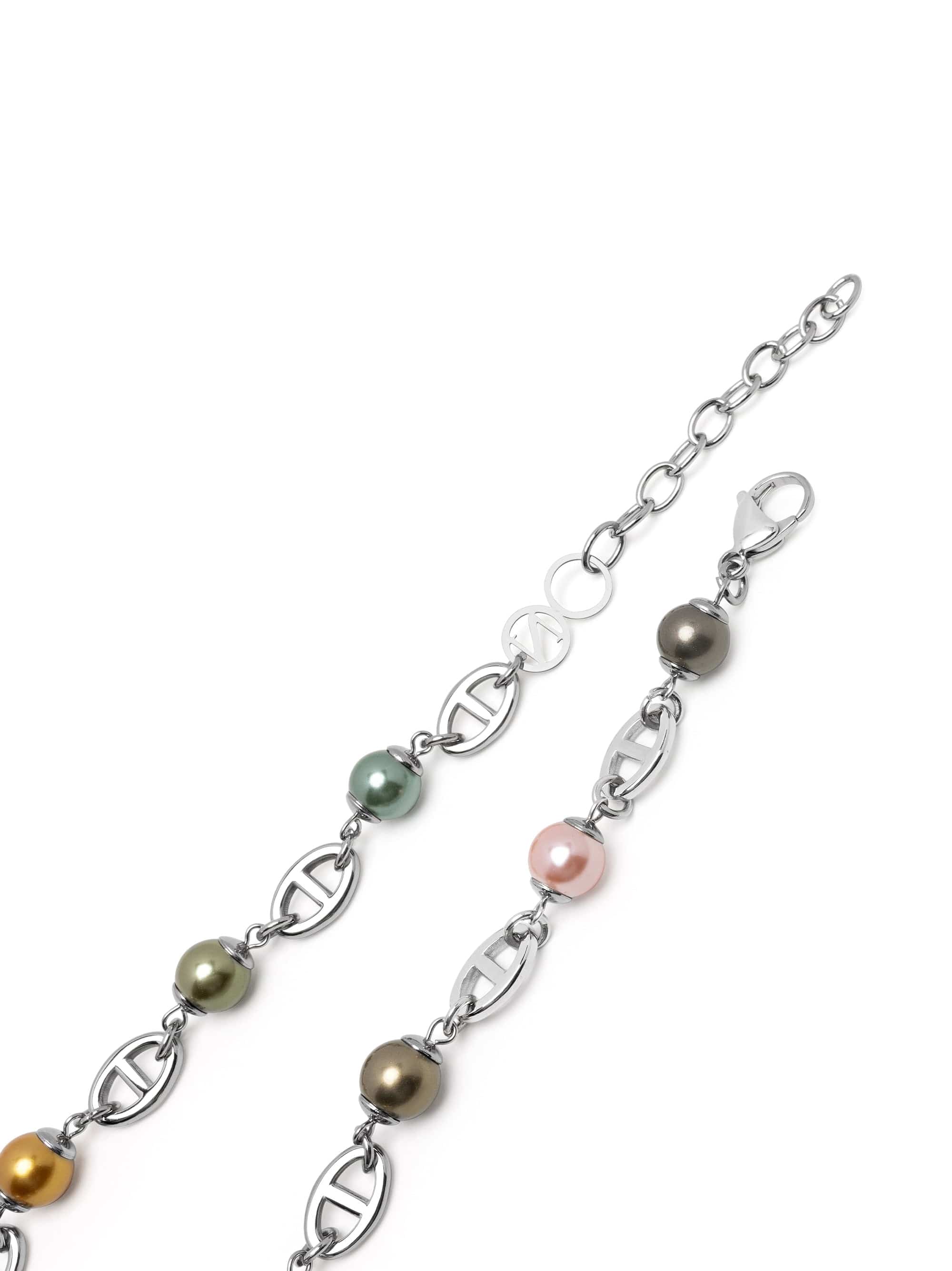 Nialaya Men's Necklace Men's Silver Mariner Chain with Multicolored Pearls Men's Silver Mariner Chain with Multicolored Pearls 20 Inches / 50.8 cm MNEC_405