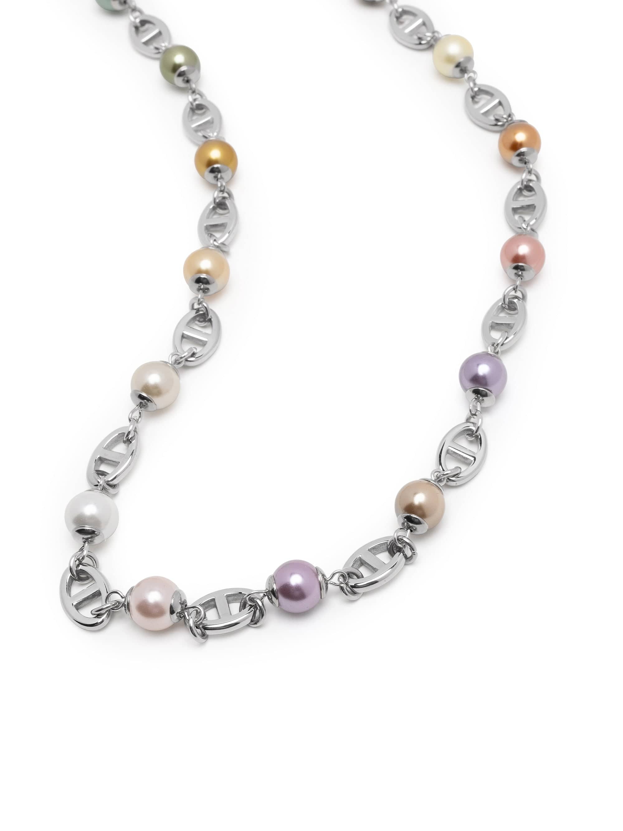 Nialaya Men's Necklace Men's Silver Mariner Chain with Multicolored Pearls Men's Silver Mariner Chain with Multicolored Pearls 20 Inches / 50.8 cm MNEC_405