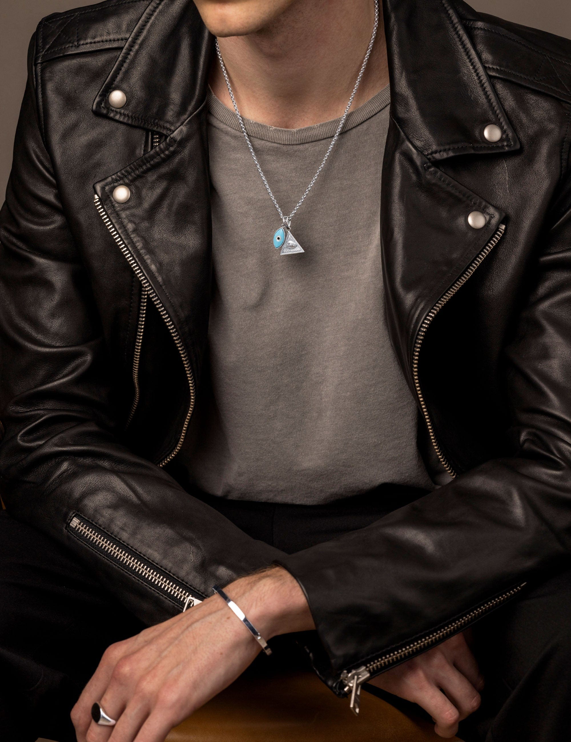 Nialaya Men's Necklace Men's Silver Necklace with Turquoise Evil Eye and Eye of Ra Pendant 20 Inches / 50.8 cm MNEC_081