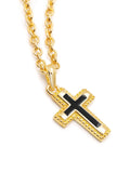 Nialaya Men's Necklace Men's Sterling Silver Gold Plated Mini Cross Necklace with Black Enamel 22 Inches / 55.88 cm MNEC_238