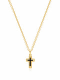 Nialaya Men's Necklace Men's Sterling Silver Gold Plated Mini Cross Necklace with Black Enamel 22 Inches / 55.88 cm MNEC_238