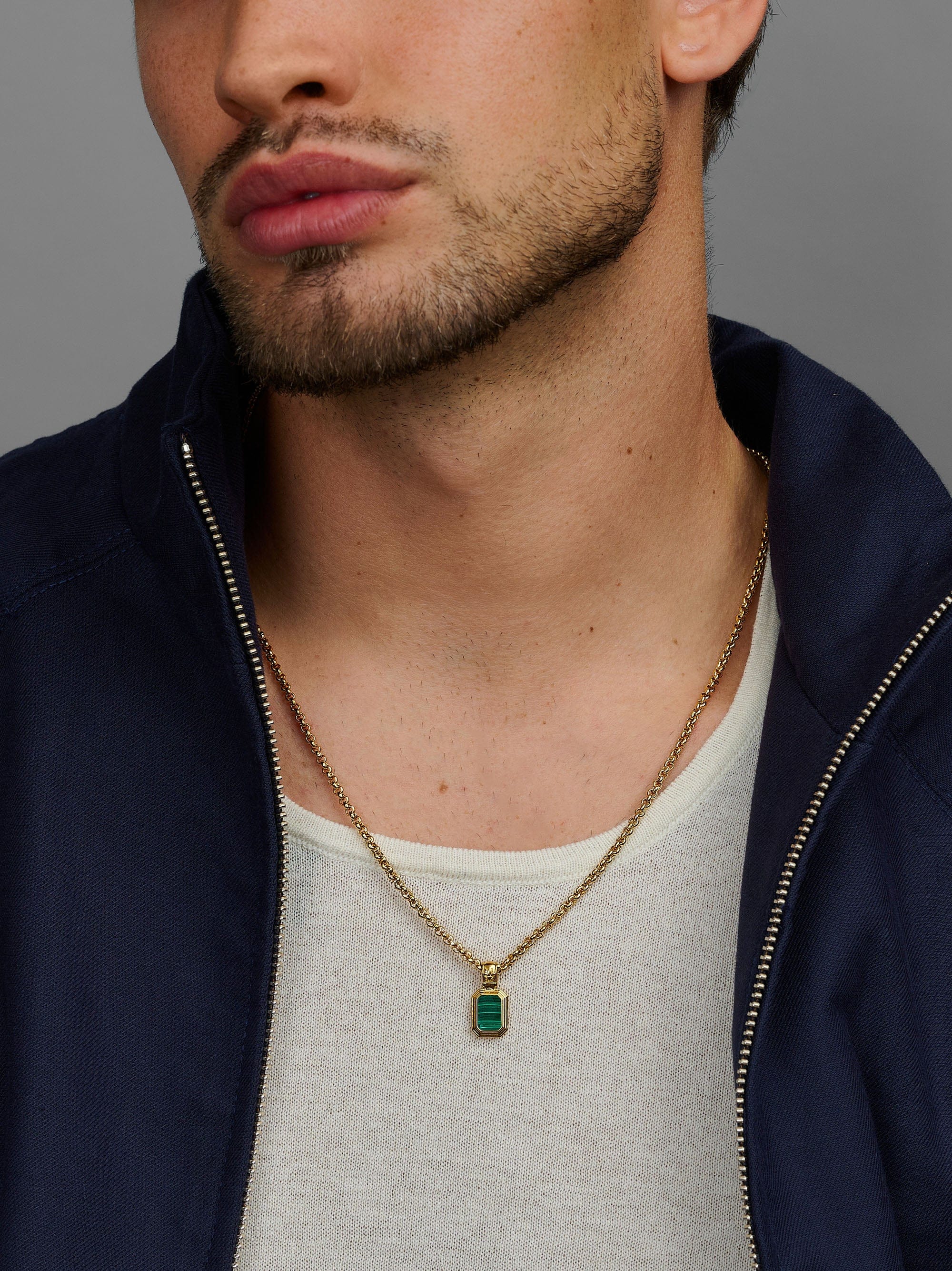 Nialaya Men's Necklace Men's Sterling Silver Necklace with Two-in-One Malachite & Black Onyx Pendant Men's Sterling Silver Necklace with Two-in-One Malachite & Black Onyx Pendant
