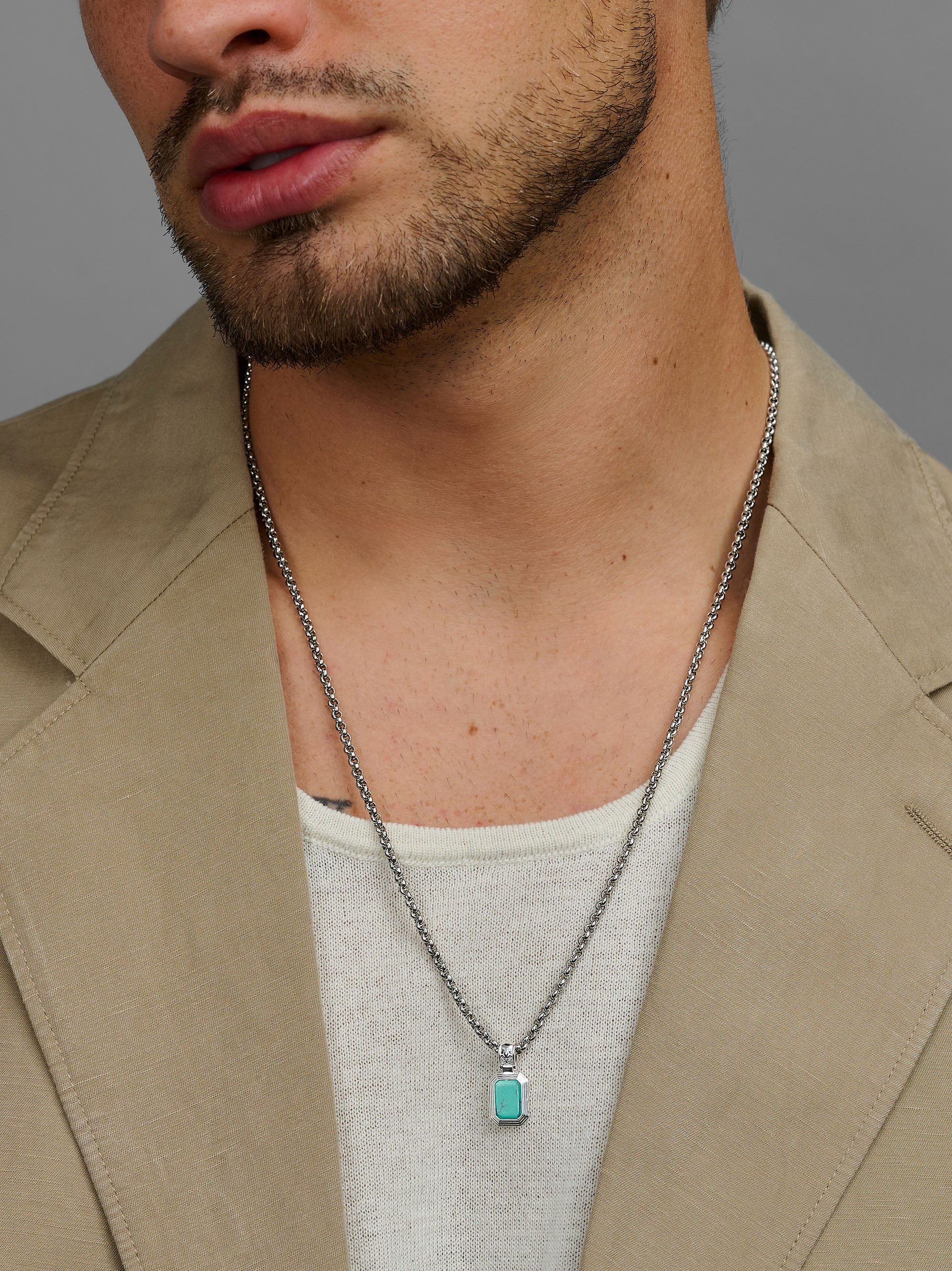 Nialaya Men's Necklace Men's Sterling Silver Necklace with Two-in-One Turquoise & Black Onyx Pendant Men's Sterling Silver Necklace with Two-in-One Turquoise & Black Onyx Pendant