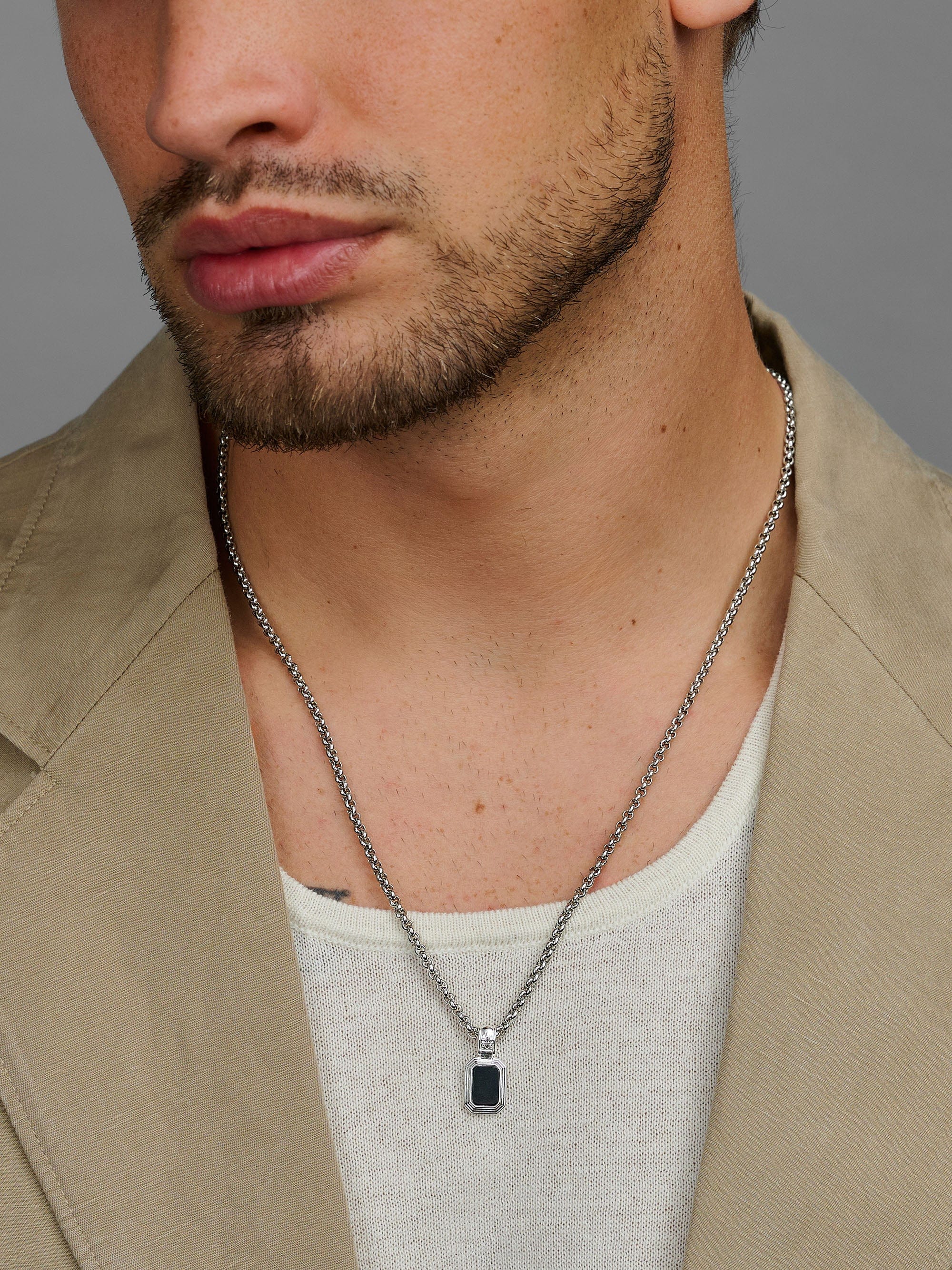 Nialaya Men's Necklace Men's Sterling Silver Necklace with Two-in-One Turquoise & Black Onyx Pendant Men's Sterling Silver Necklace with Two-in-One Turquoise & Black Onyx Pendant
