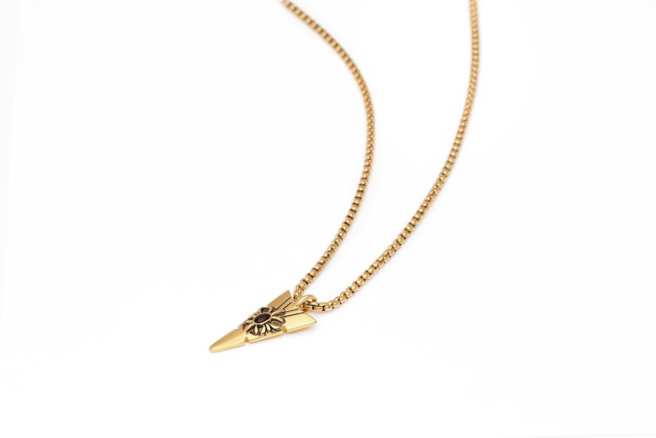 Nialaya Men's Necklace NIALAYA X JOHNNY EDLIND: Gold Arrowhead Necklace with Red Stone 24 Inch / Gold MNE_001