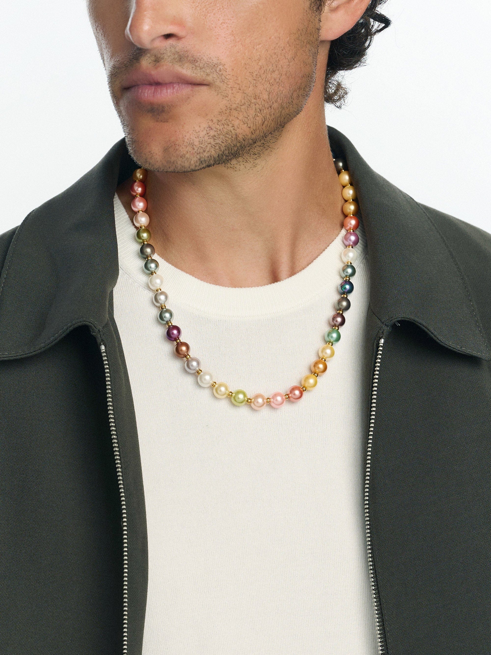 Nialaya Men's Necklace Pastel Pearl Necklace with Gold Pastel Pearl Necklace with Gold 20 Inches / 50.8 cm MNEC_249
