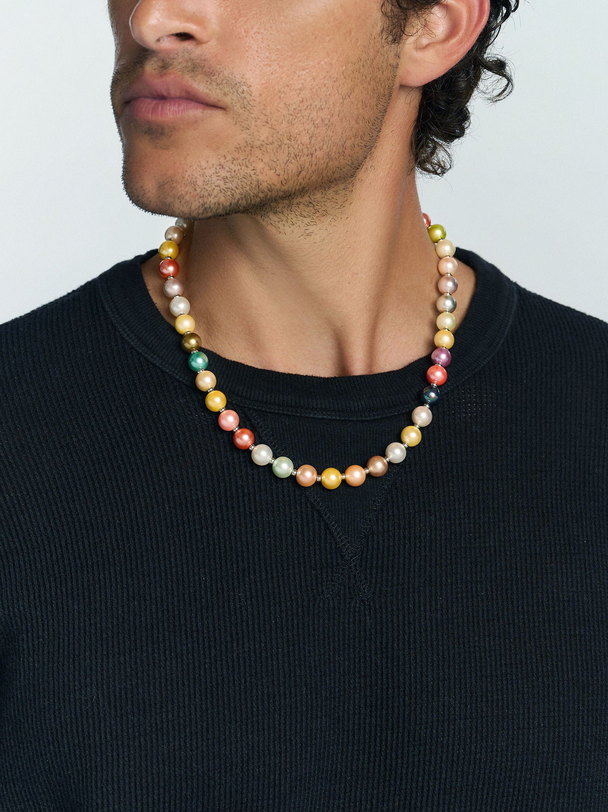 Nialaya Men's Necklace Pastel Pearl Necklace with Silver Pastel Pearl Necklace with Silver 20 Inches / 50.8 cm MNEC_250