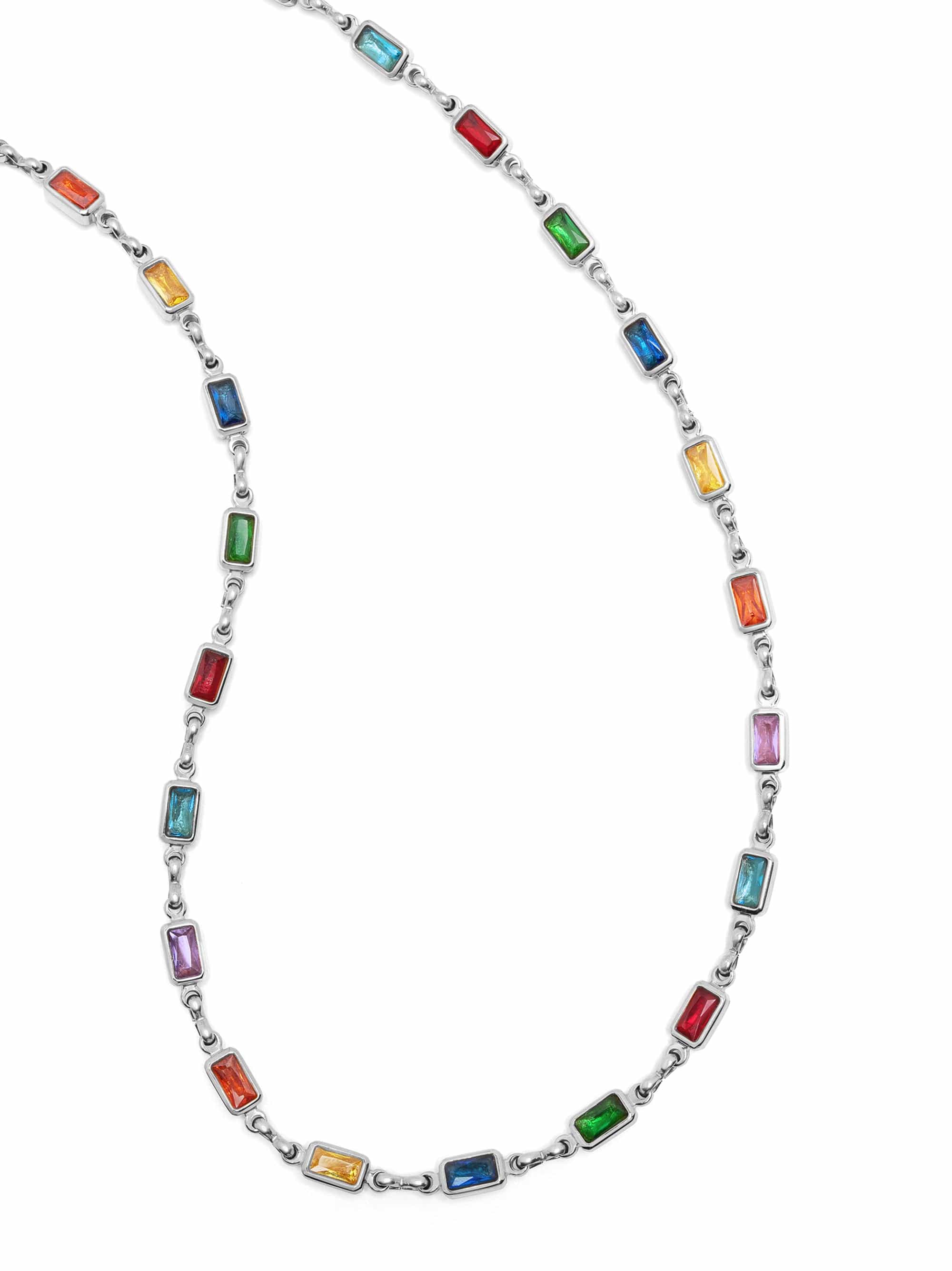 Nialaya Men's Necklace Rectangle Tennis Necklace in Silver Rectangle Tennis Necklace in Silver 20 Inches / 50.80 cm MNEC_426