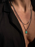 Nialaya Men's Necklace Silver Necklace Layer with 3mm Cuban Link and Turquoise Square Necklace MNECL_013