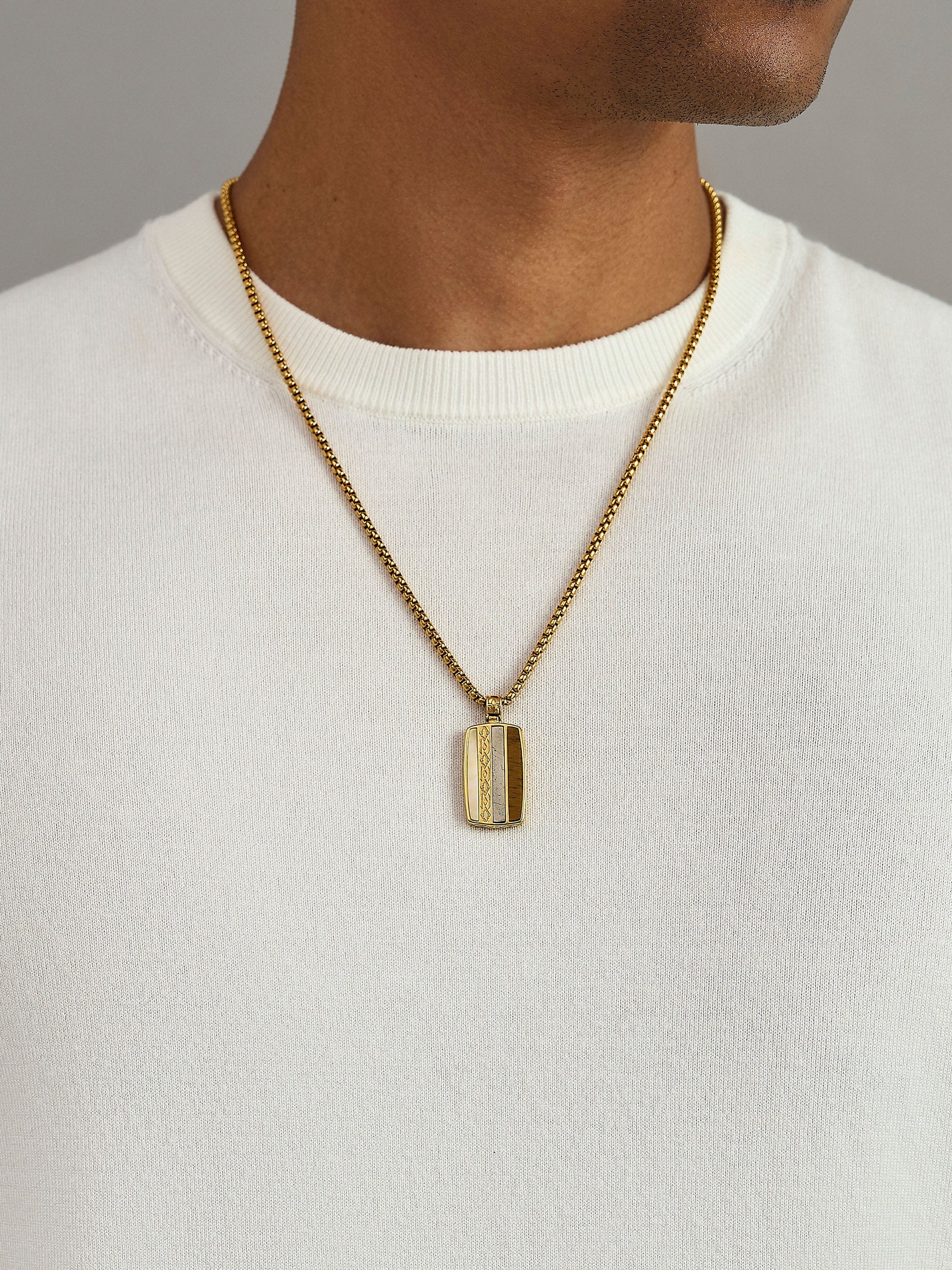 Nialaya Men's Necklace The Golden Force Tag The Golden Force Tag