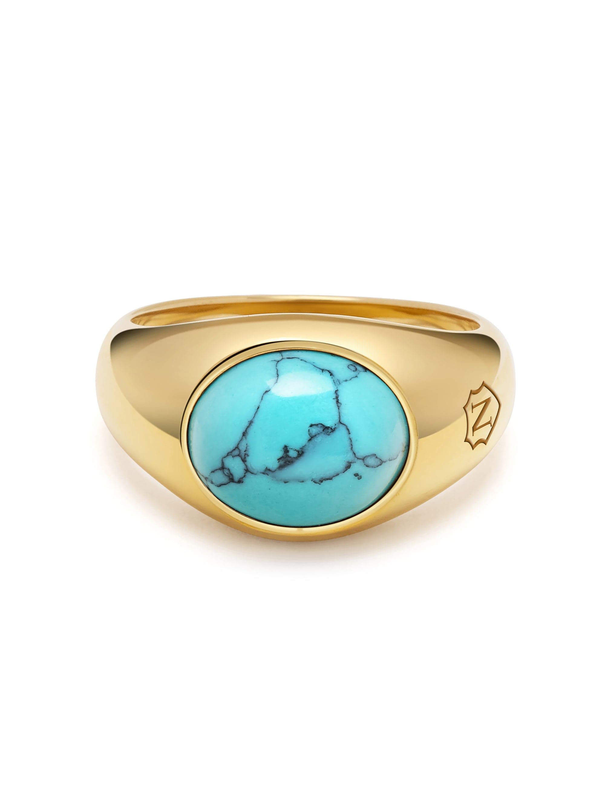 Nialaya Men's Ring Gold Oval Signet Ring with Turquoise