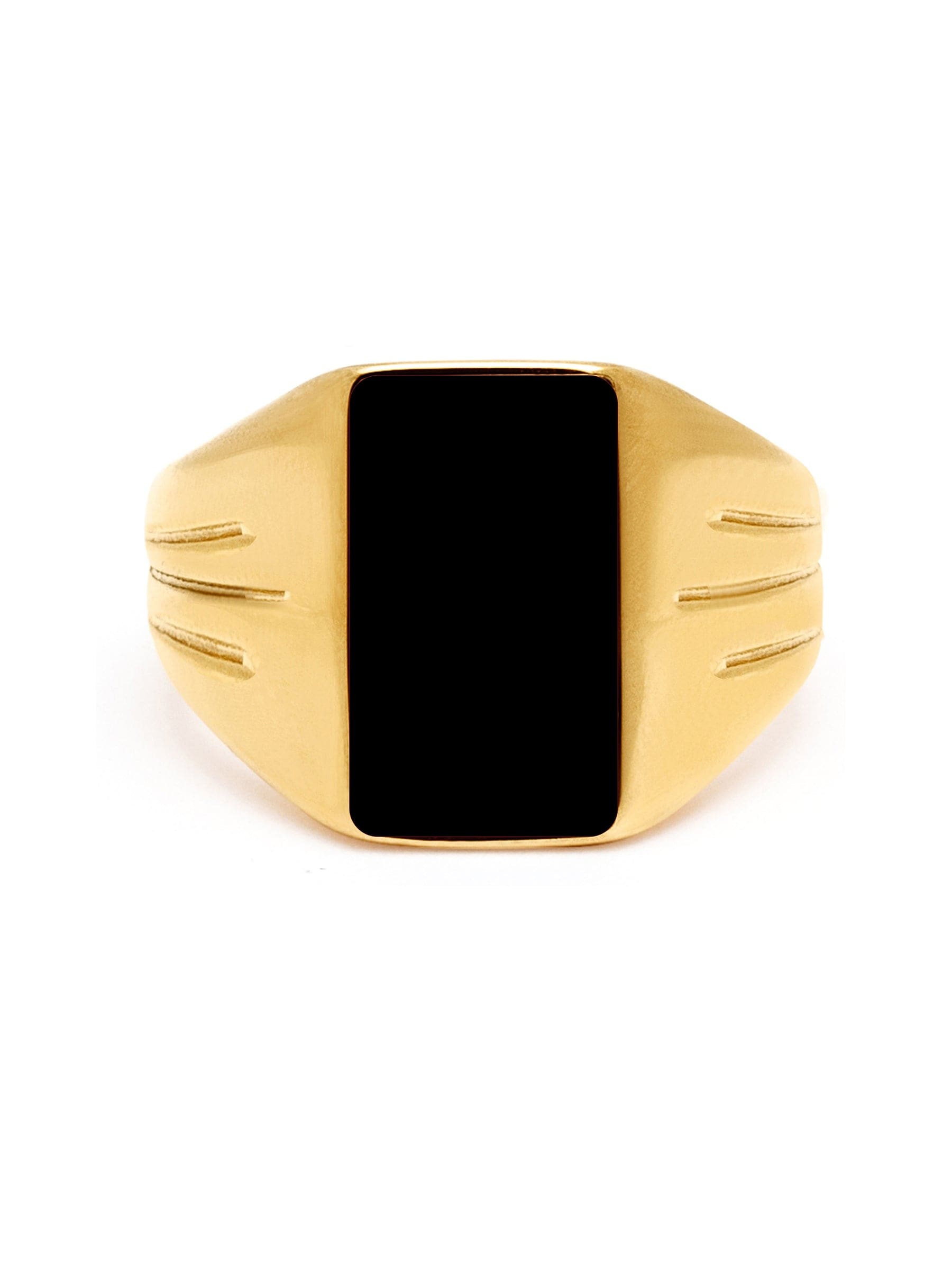 Nialaya Men's Ring Gold Squared Signet Ring with Onyx