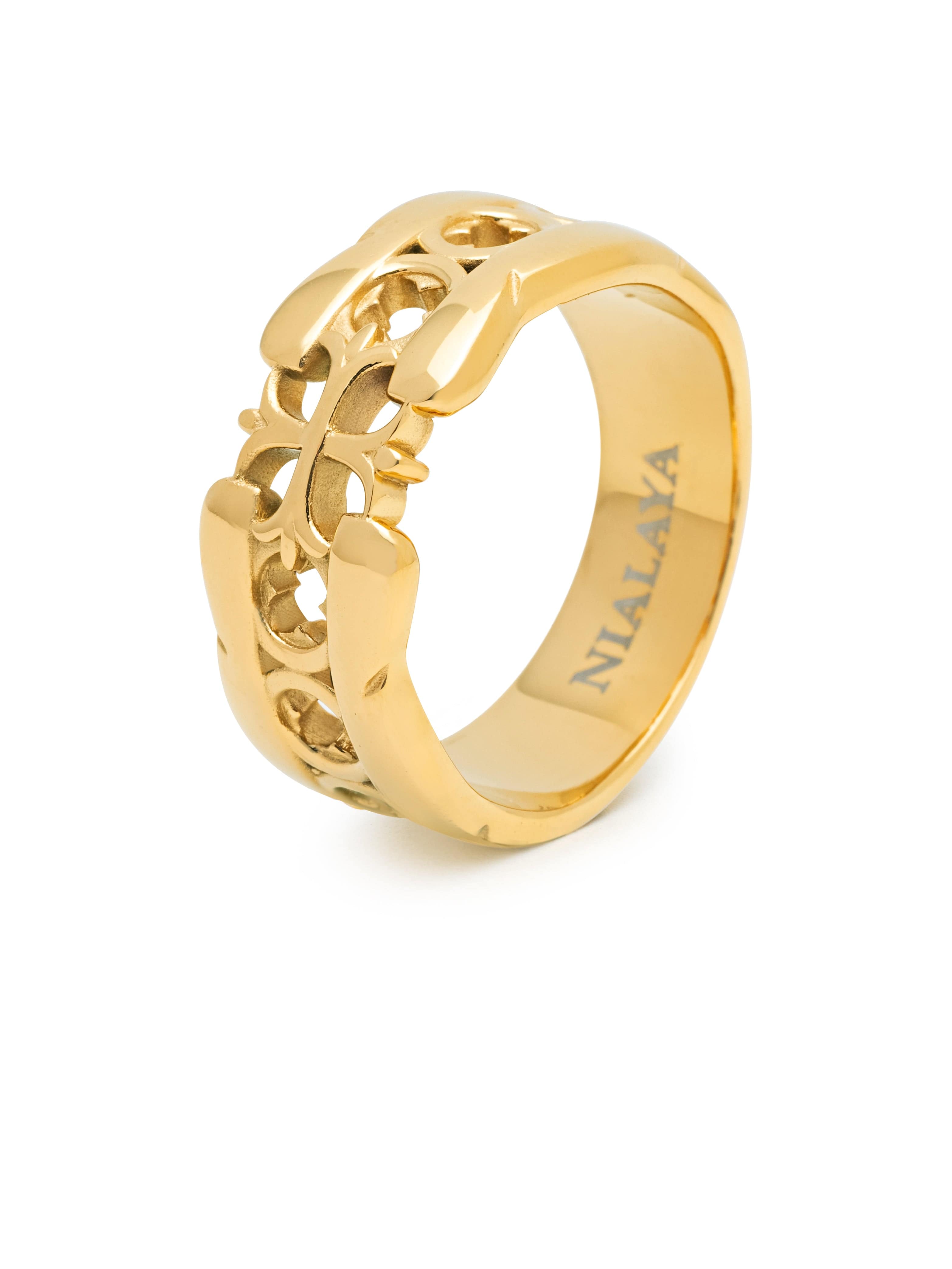 Nialaya Men's Ring Men's Cross Band Ring with Gold Plating