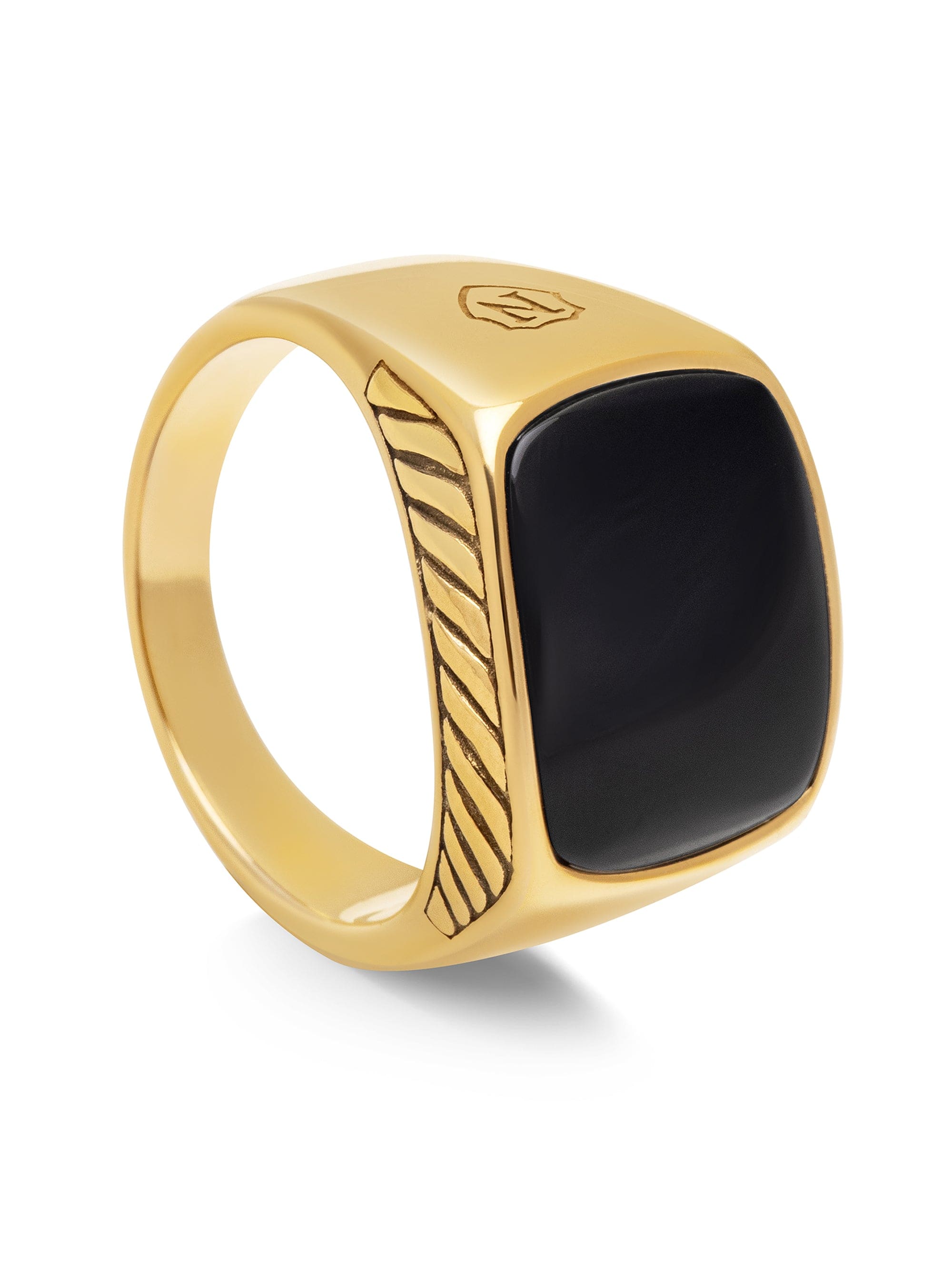 Nialaya Men's Ring Men's Gold Signet Ring with Black Onyx