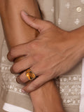 Nialaya Men's Ring Men's Gold Signet Ring with Brown Tiger Eye