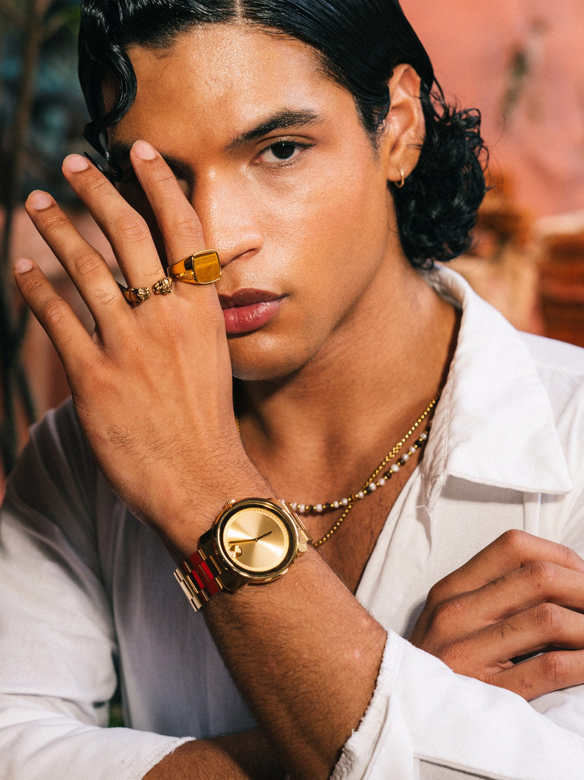 Nialaya Men's Ring Men's Gold Signet Ring with Brown Tiger Eye Men's Gold Signet Ring with Brown Tiger Eye