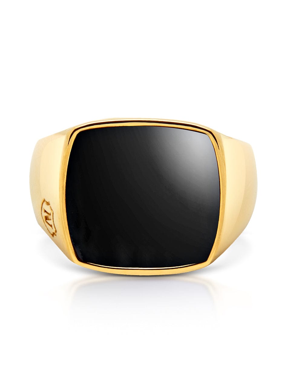 Nialaya Men's Ring Men's Gold Signet Ring with Onyx