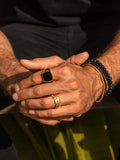 Nialaya Men's Ring Men's Gold Signet Ring with Onyx