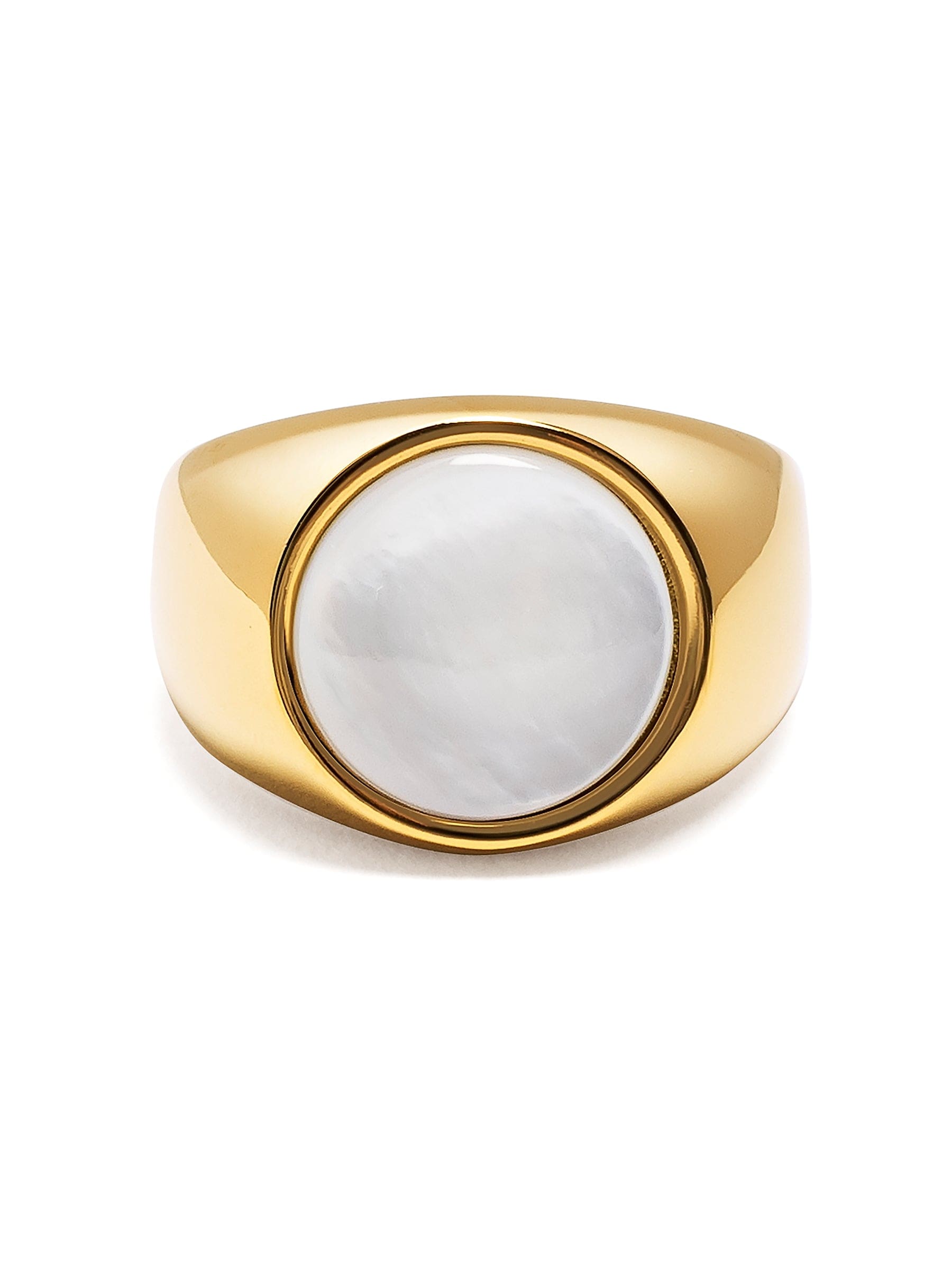 Nialaya Men's Ring Men's Gold Signet Ring with Pearl Dome