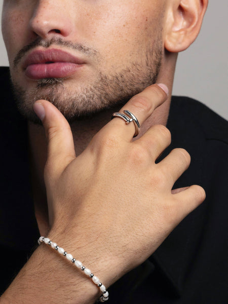 Men's Nail Ring with Dorje Engraving and Silver Finish – Nialaya