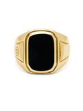 Nialaya Men's Ring Men's Oblong Gold Plated Signet Ring with Onyx