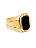 Nialaya Men's Ring Men's Oblong Gold Plated Signet Ring with Onyx
