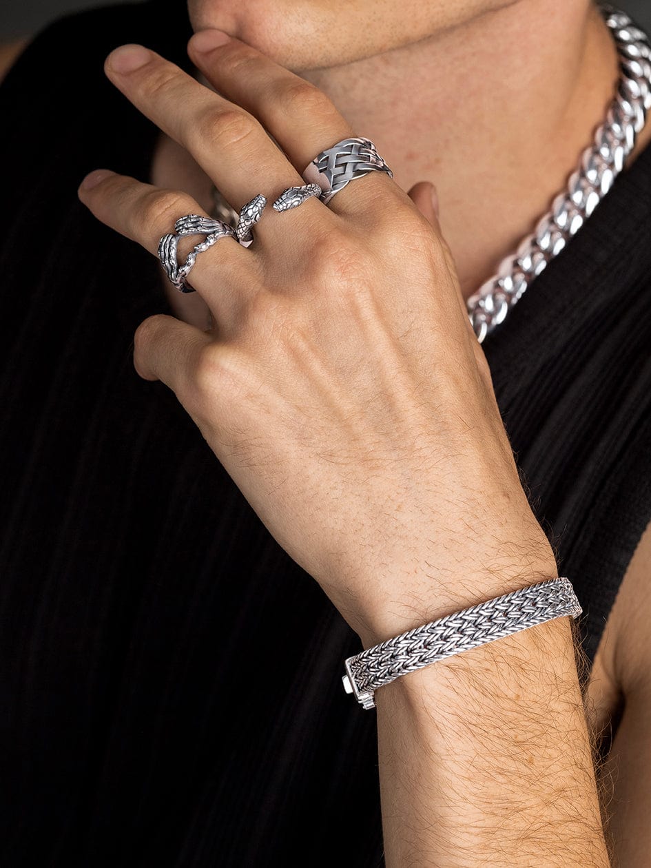Nialaya Men's Ring Men's Stainless Steel Woven Chain Ring