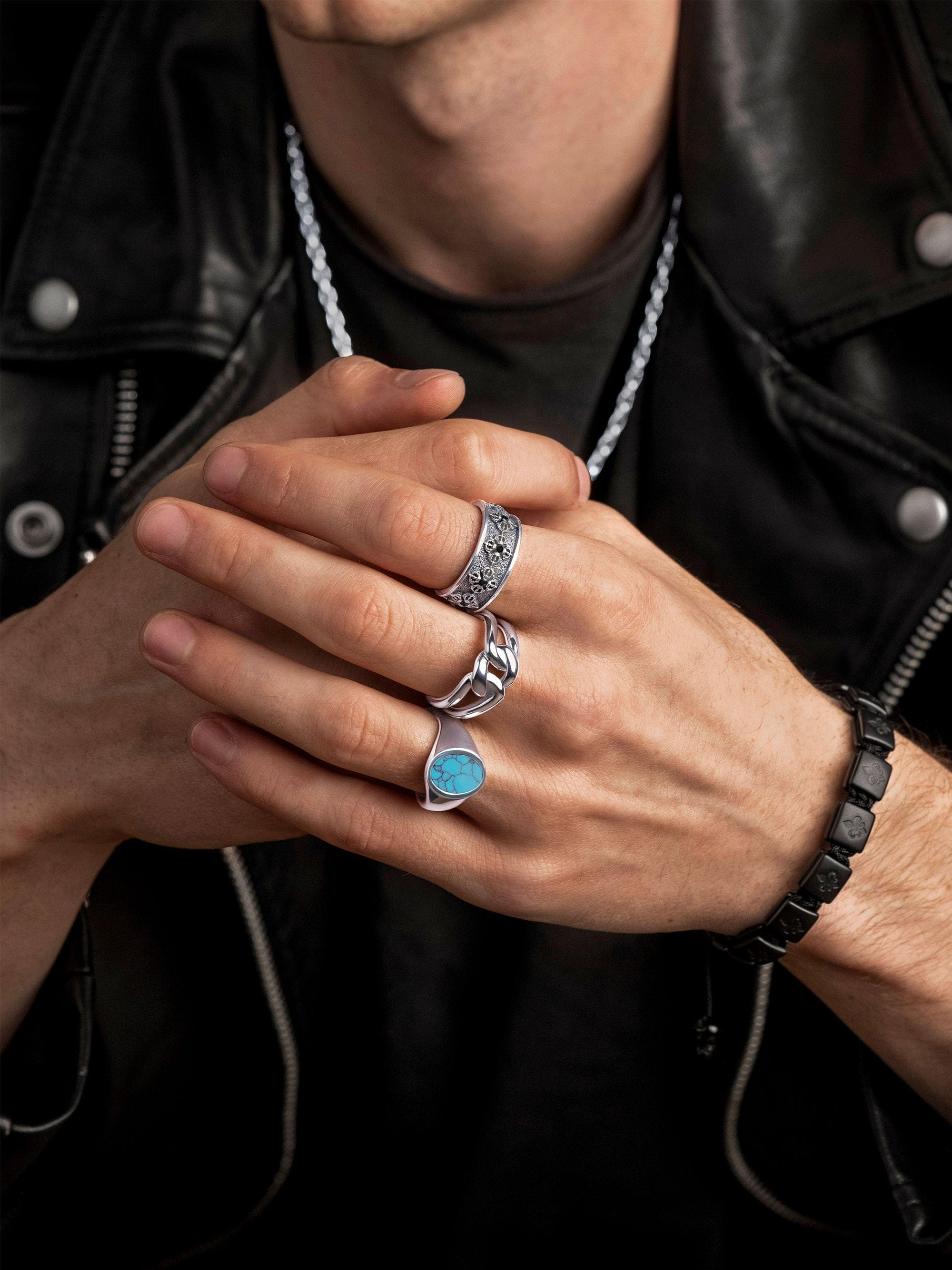 Nialaya Men's Ring Men's Sterling Silver Oval Signet Ring with Turquoise