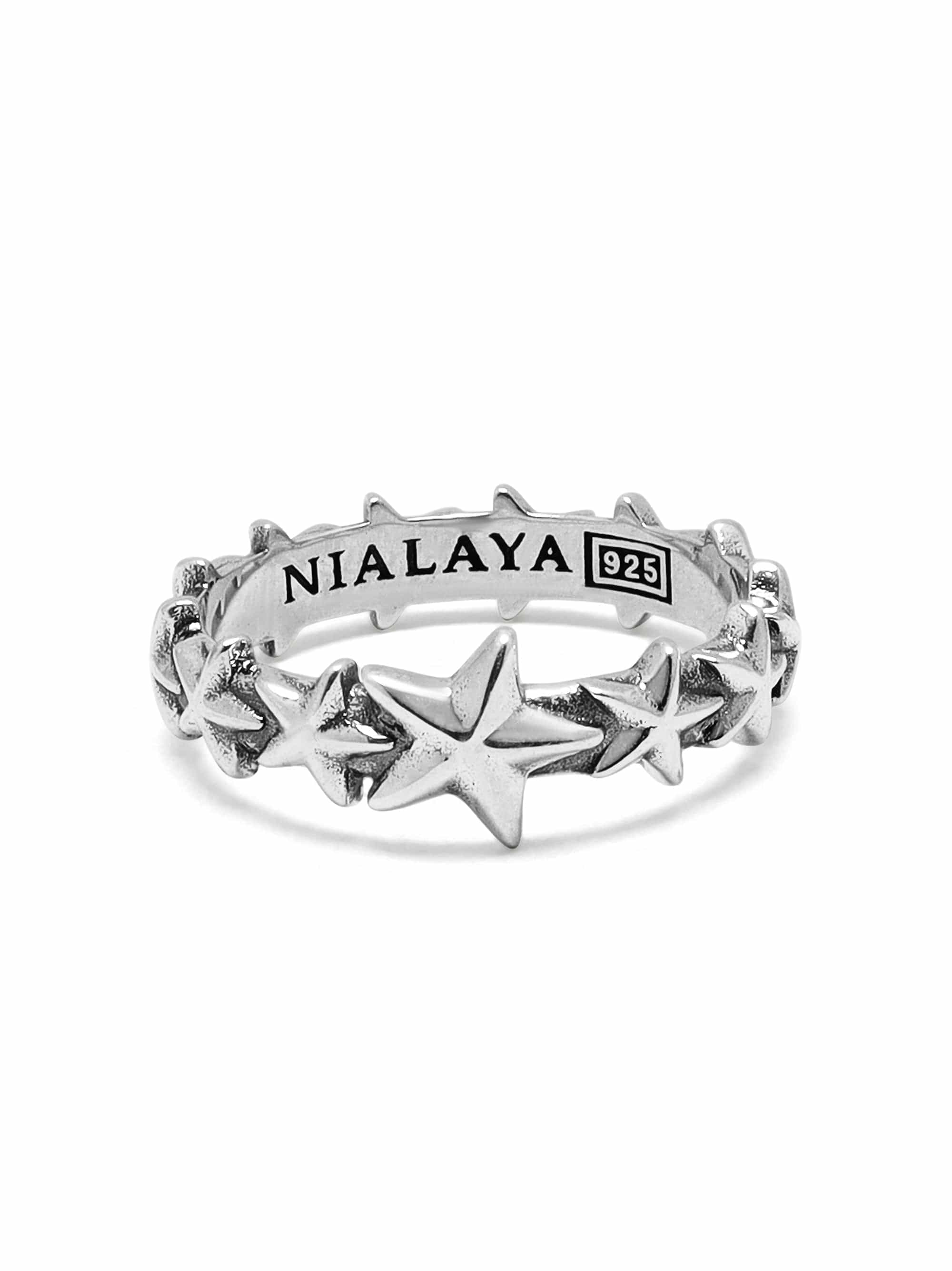 Nialaya Men's Ring Men's Sterling Silver Star Band Ring Men's Sterling Silver Star Band Ring