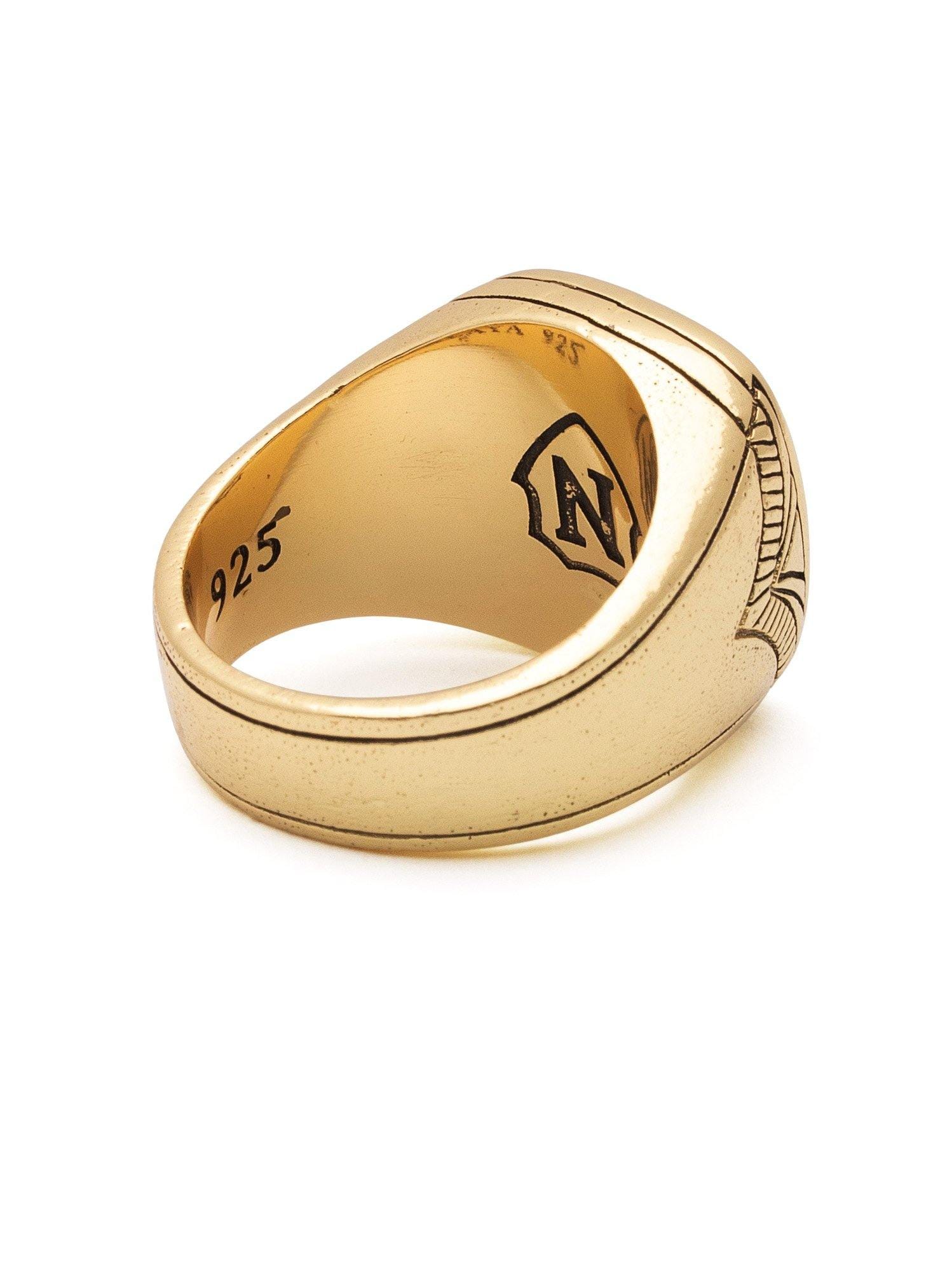 Nialaya Men's Ring Vintage Gold Sterling Silver Signet Ring with Matte Onyx