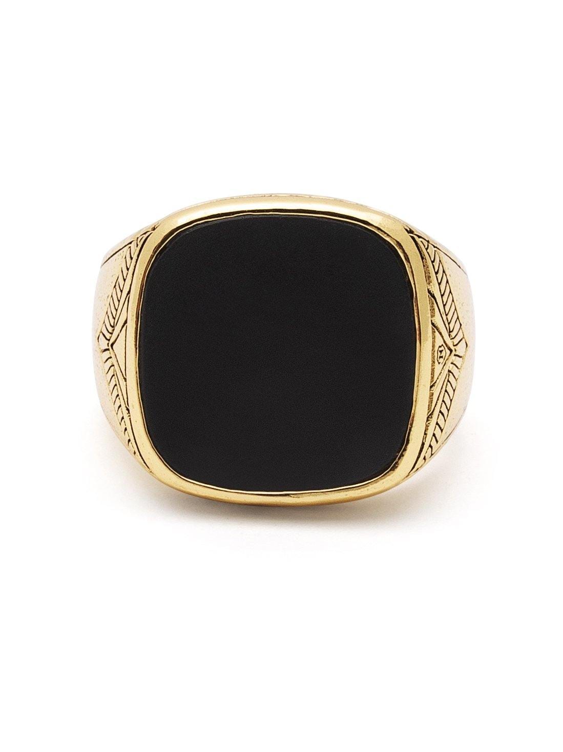 Nialaya Men's Ring Vintage Gold Sterling Silver Signet Ring with Matte Onyx