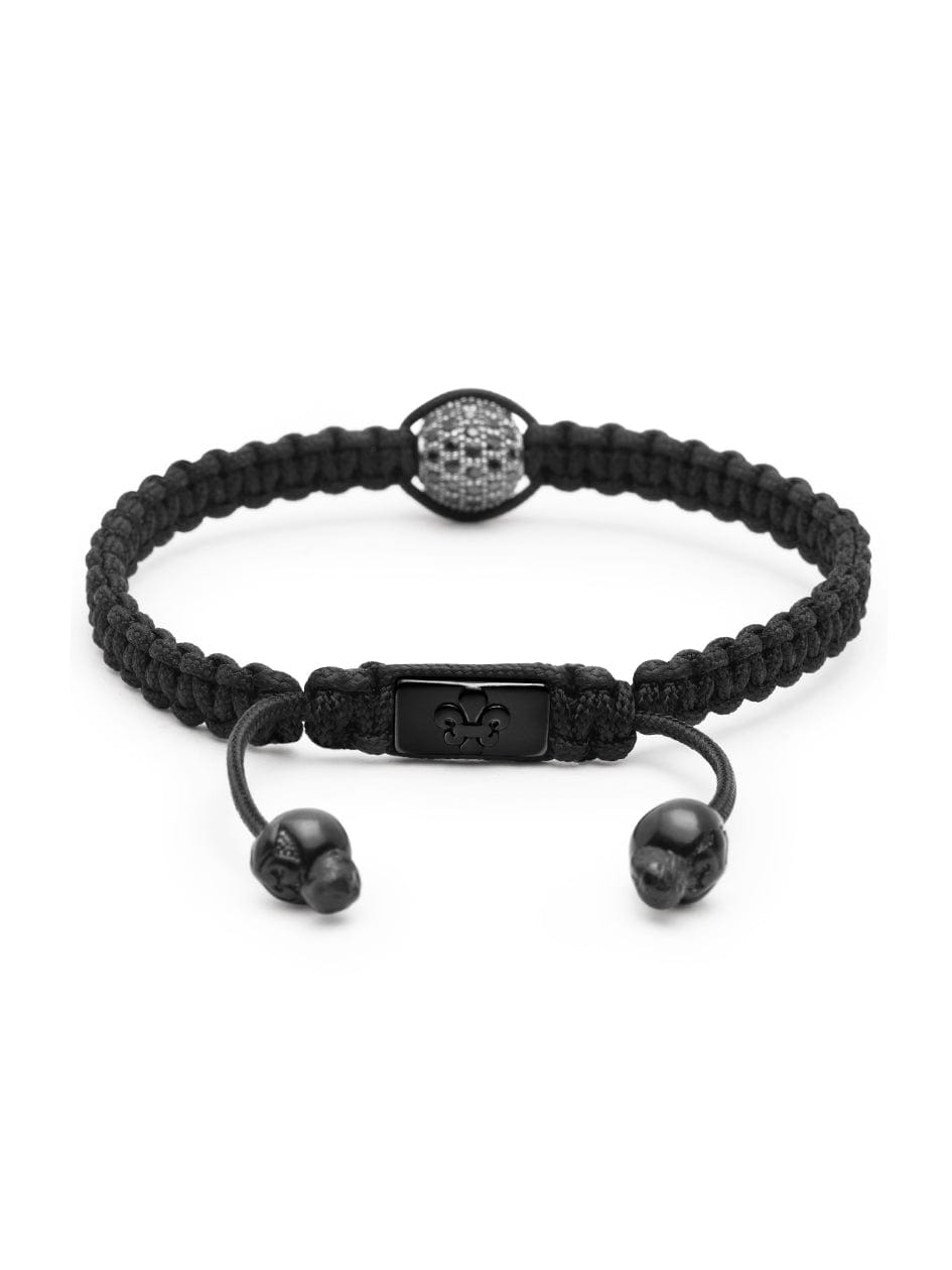 Nialaya Men's String Bracelet Men's Black String Bracelet with Black CZ Bead