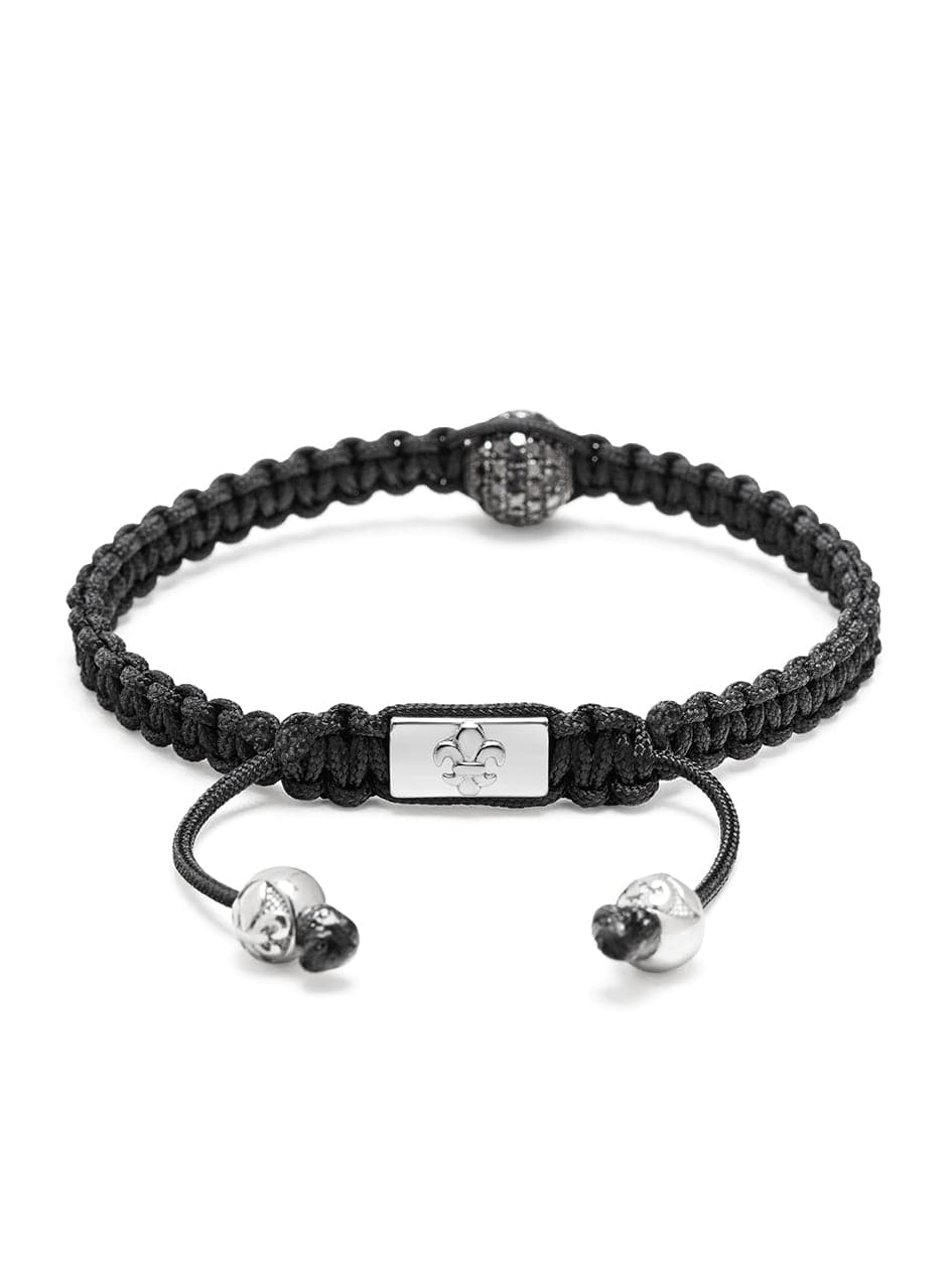 Nialaya Men's String Bracelet Men's Black String Bracelet with Black Diamond Bead