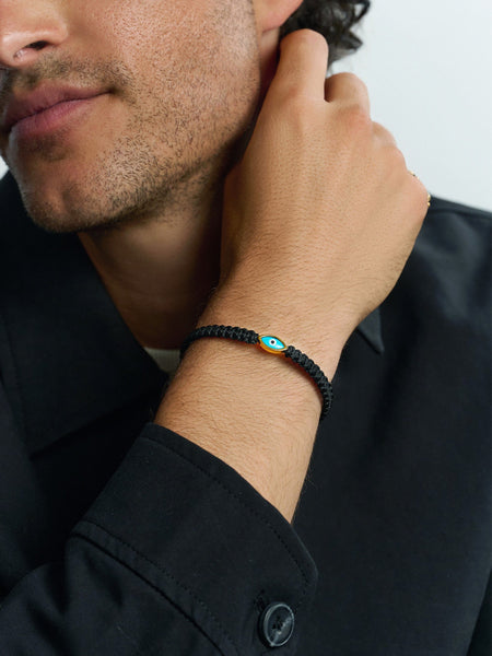 Men's Black String Bracelet with Gold Evil Eye – Nialaya