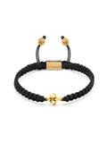 Men's Black String Bracelet with Gold Fleur De Lis